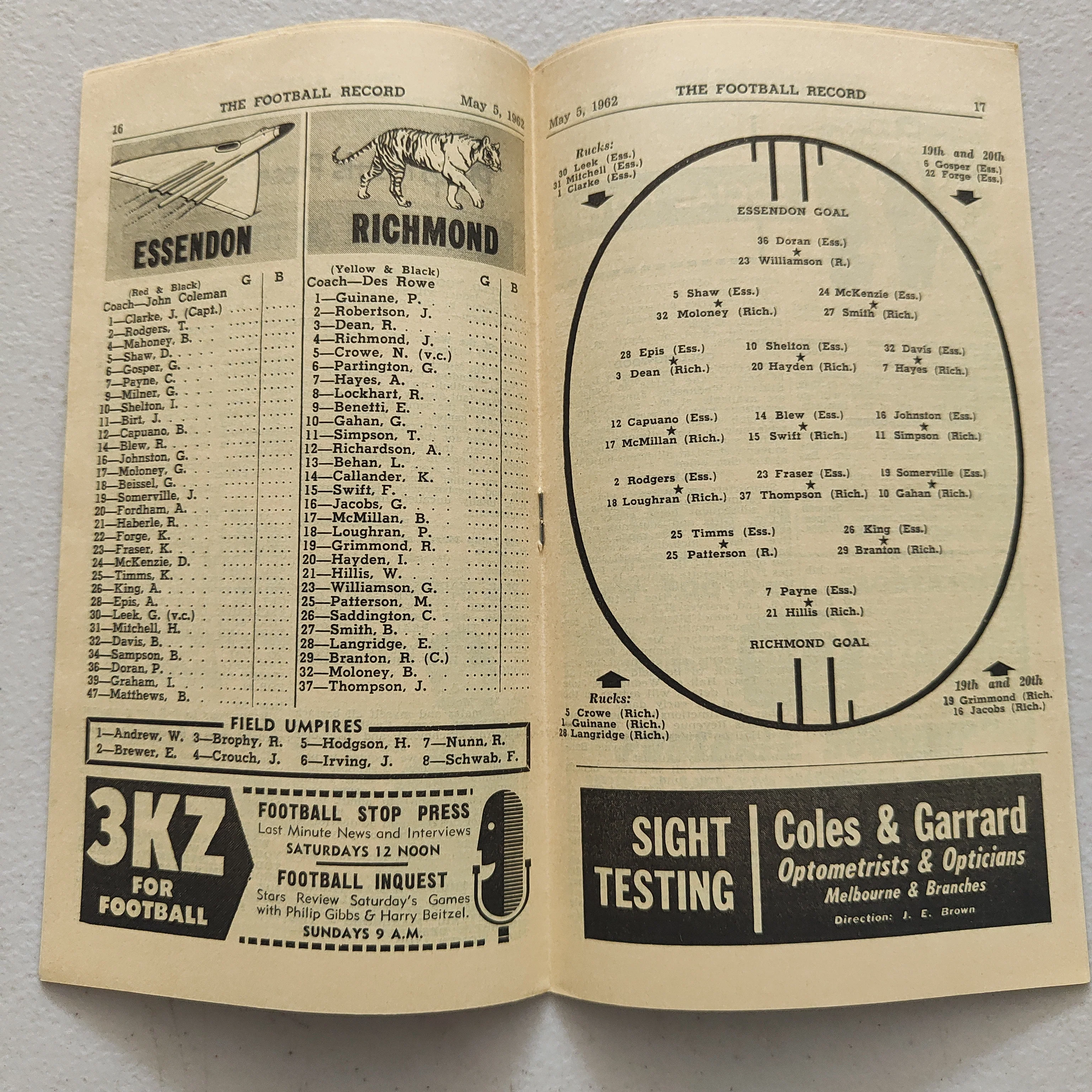 VFL 1962 May 5 Essendon v Richmond Football Record - Image 2
