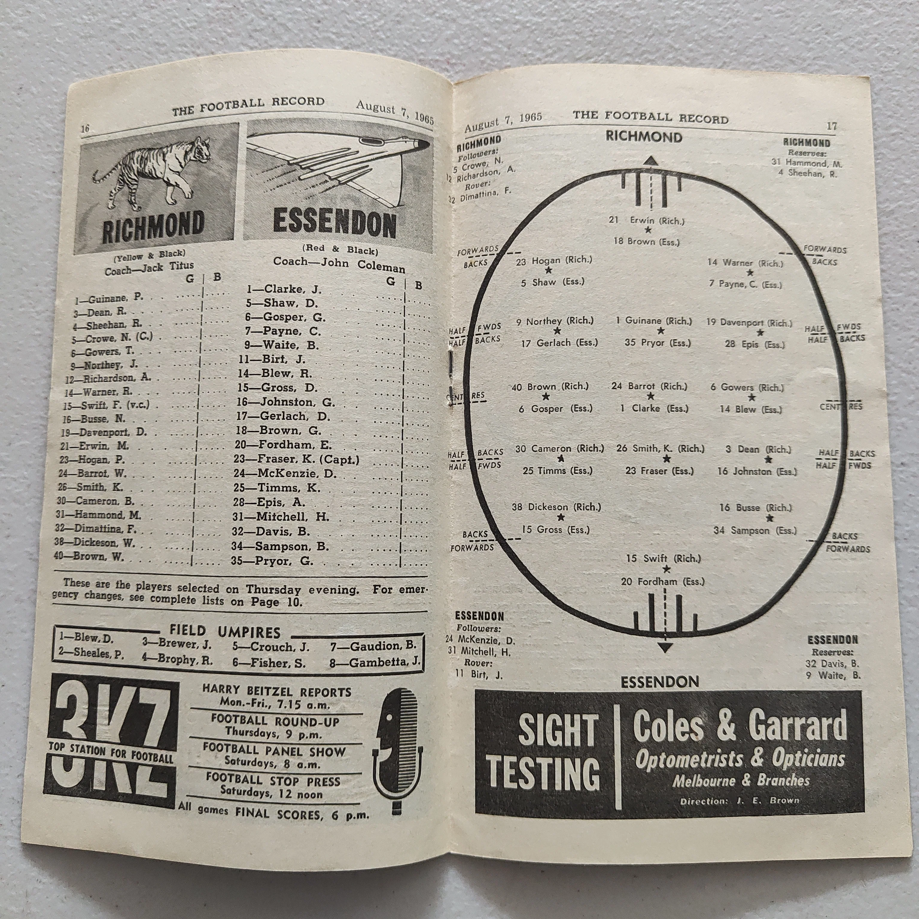 VFL 1965 August 7 Richmond v Essendon Football Record - Image 2