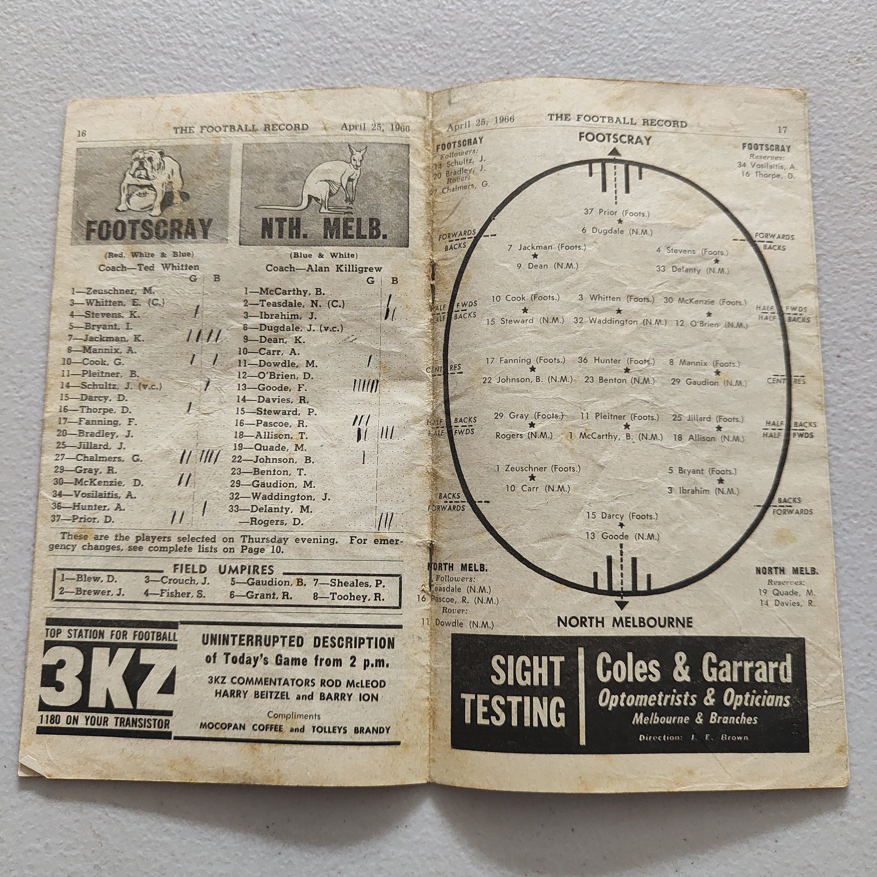 VFL 1966 April 25 Footscray v North Melbourne Football Record - Image 2