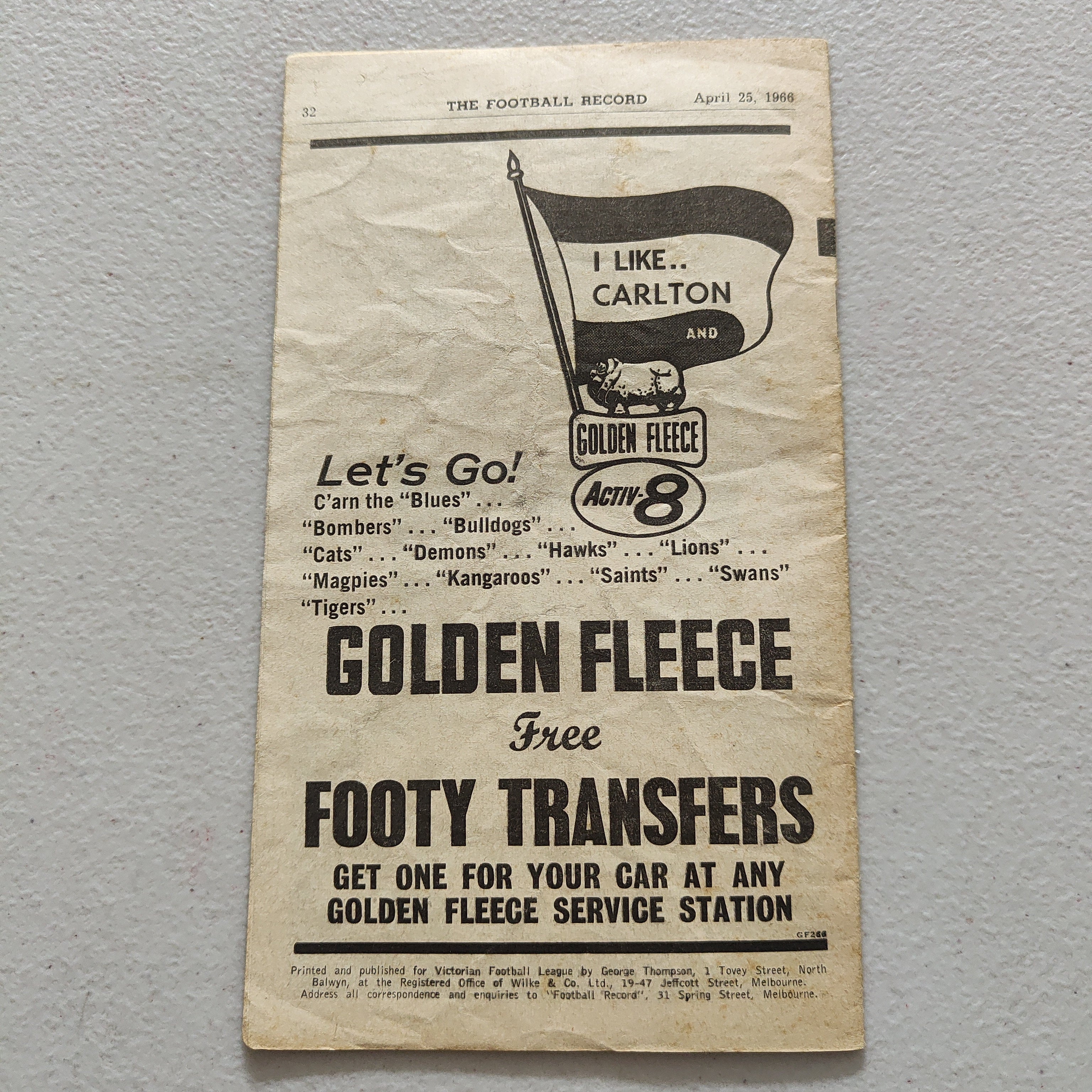 VFL 1966 April 25 Footscray v North Melbourne Football Record - Image 3