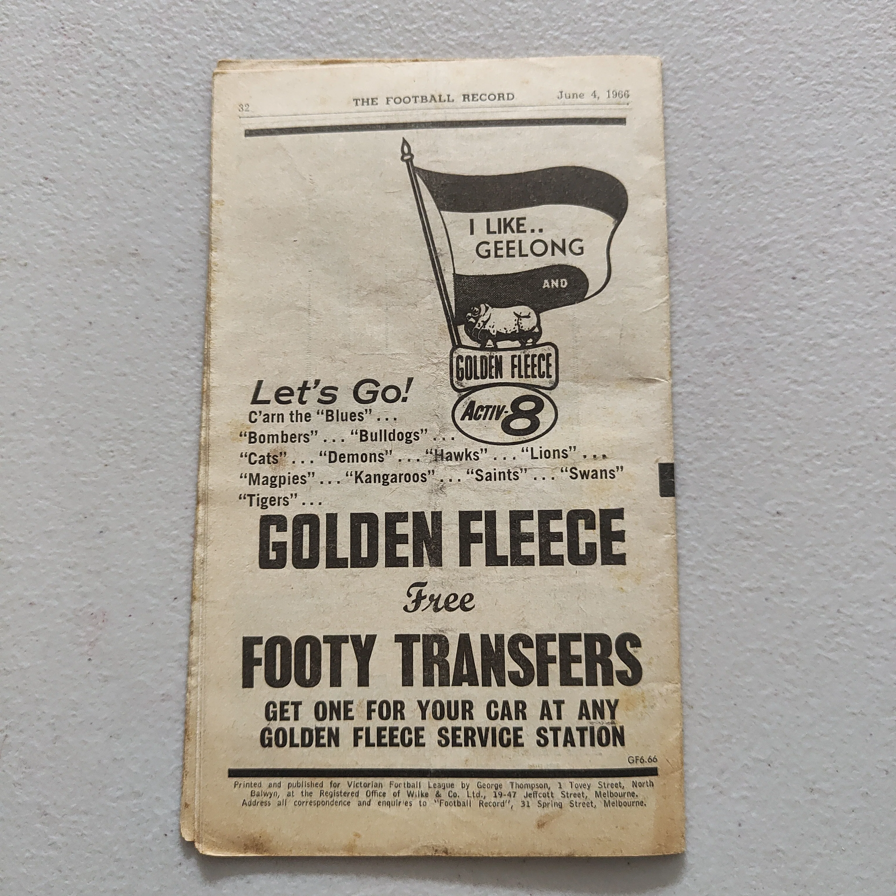 VFL 1966 June 4 Footscray v Collingwood Football Record - Image 3