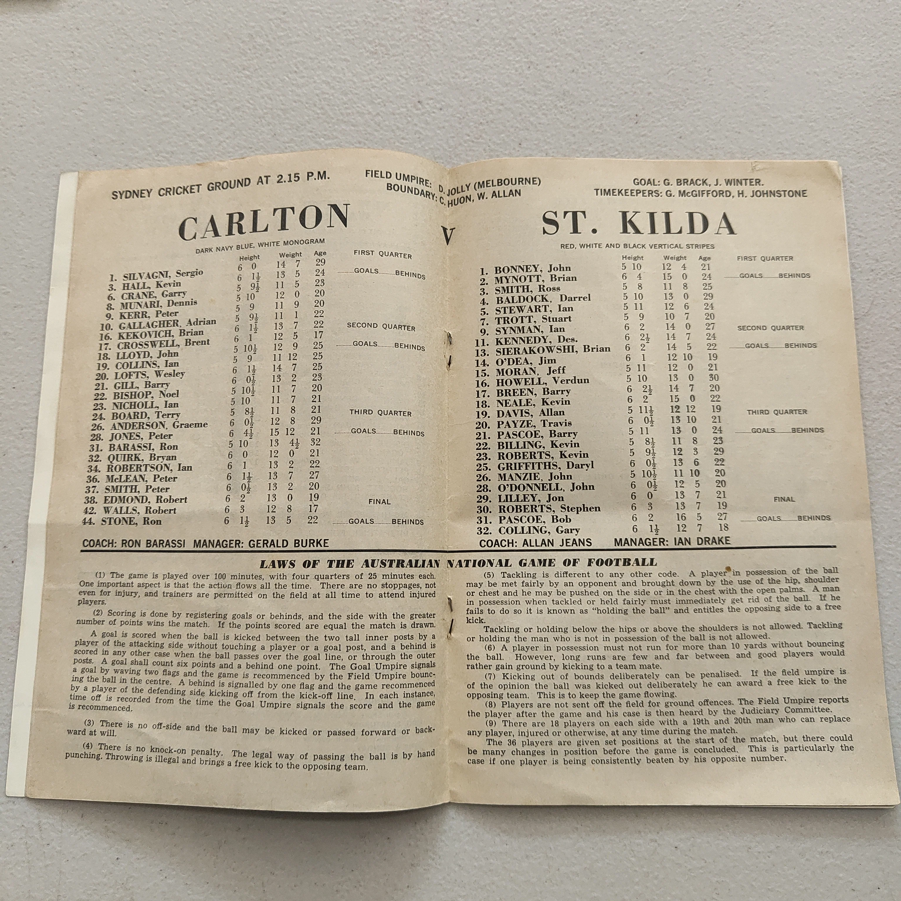 VFL 1968 1 June Ampol Football Record Carlton v St Kilda; NSW v Victoria - Image 3
