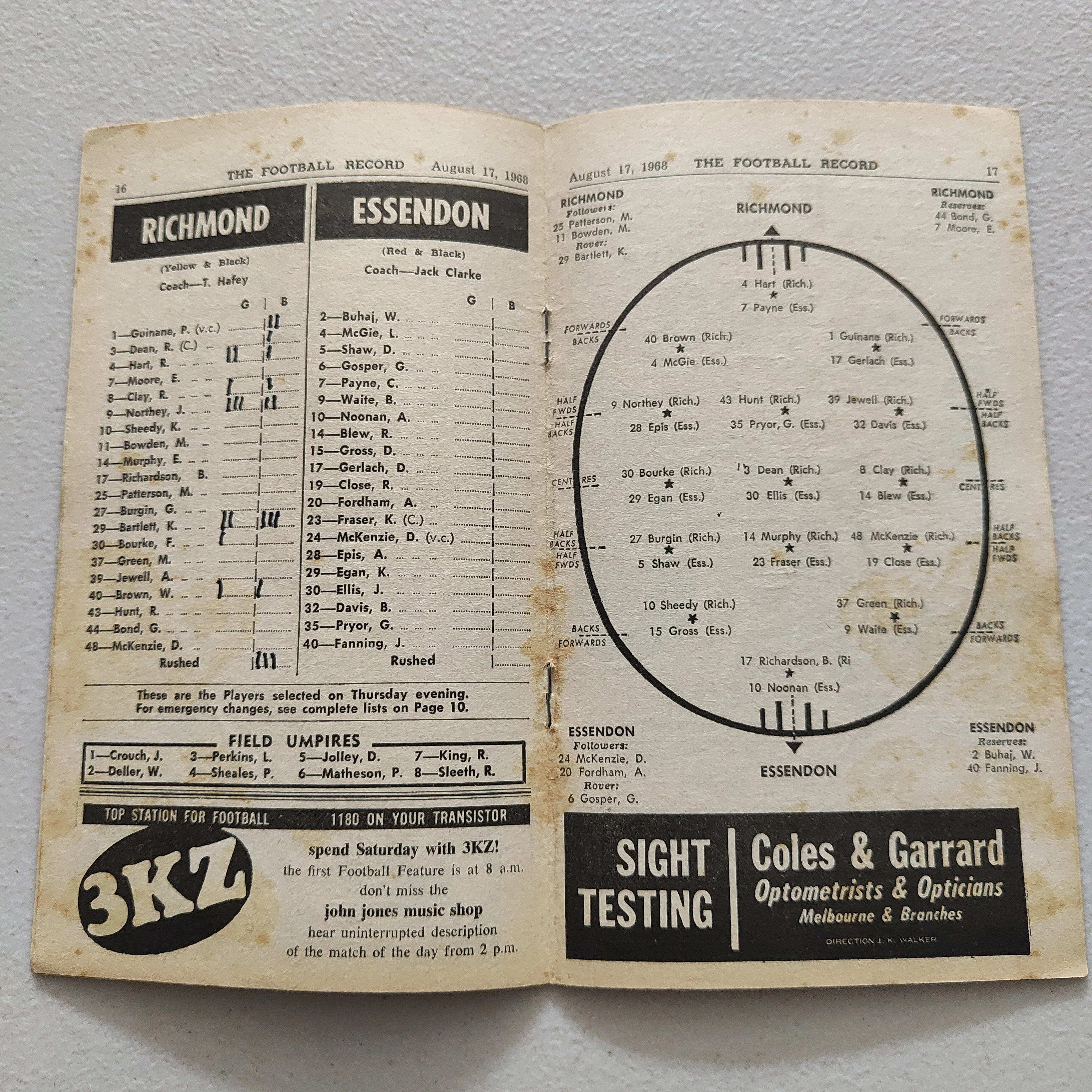 VFL 1968 August 17 Richmond v Essendon Football Record - Image 2