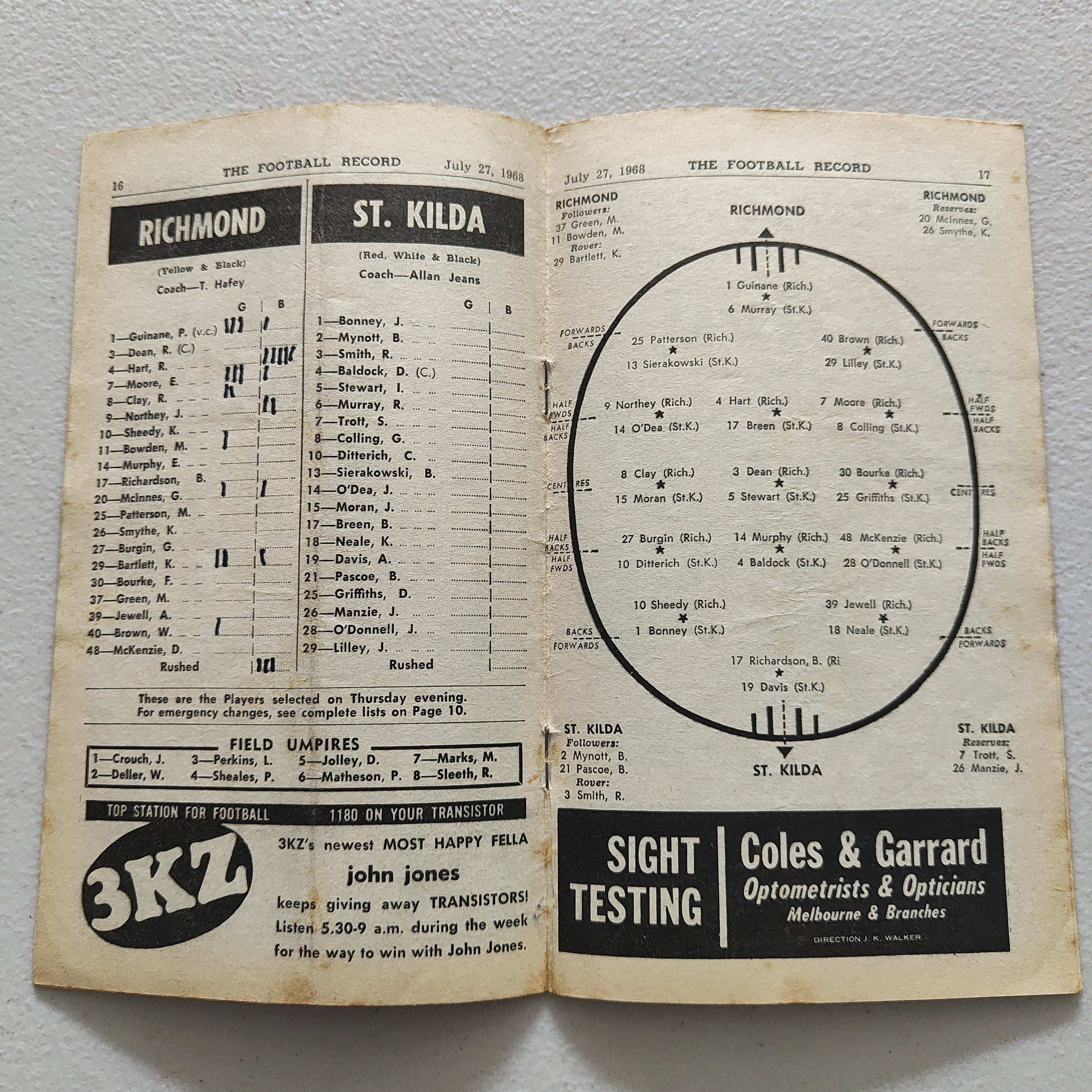 VFL 1968 July 27 Richmond v St Kilda Football Record - Image 2