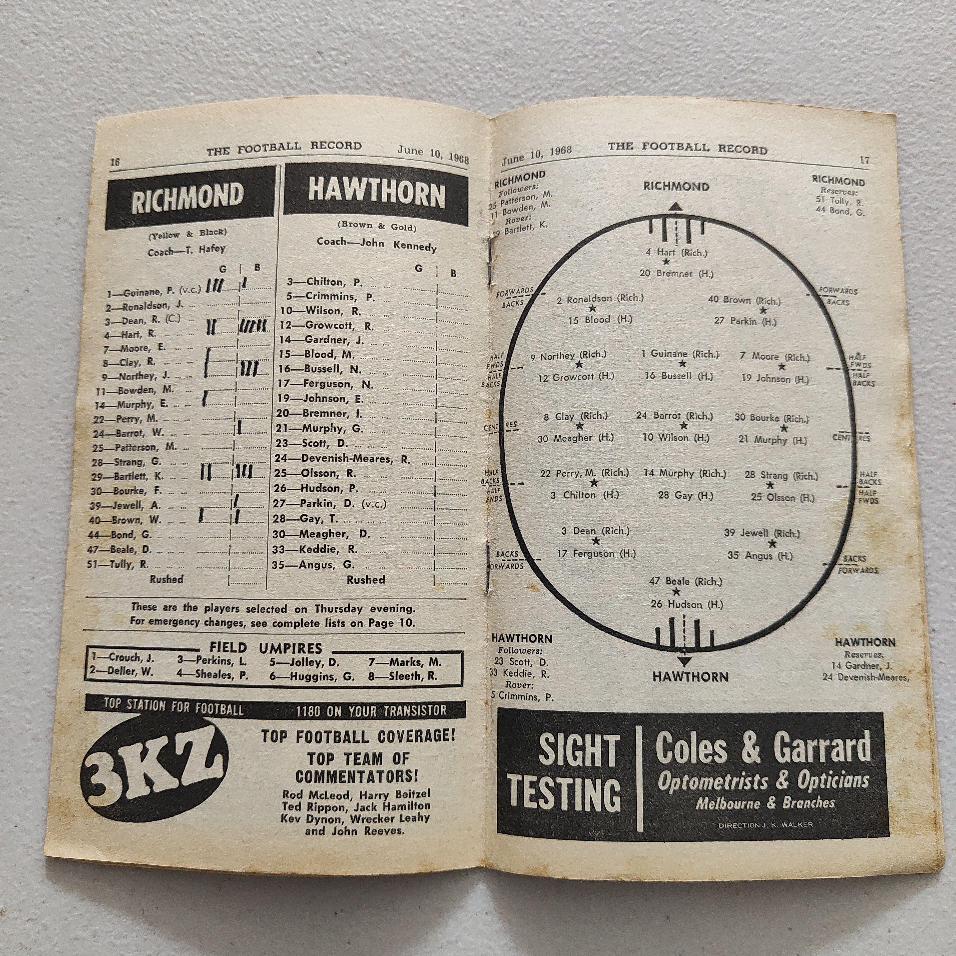 VFL 1968 June 10 Richmond v Hawthorn Football Record - Image 2