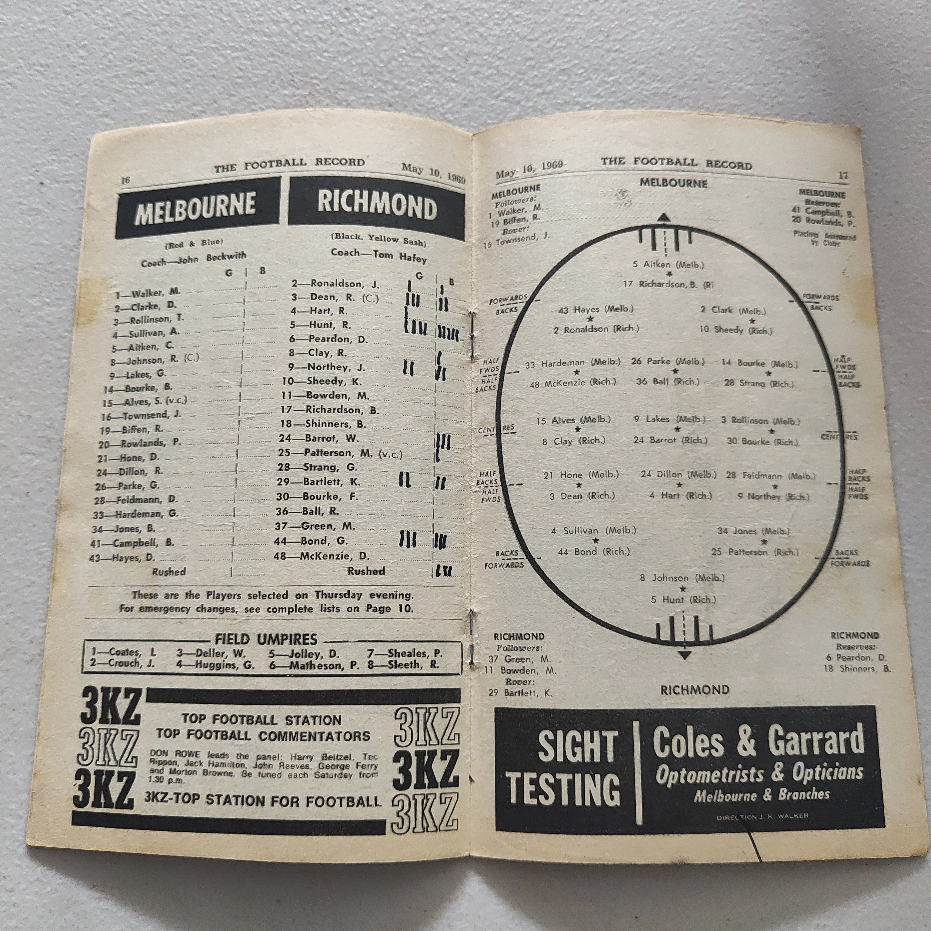 VFL 1969 May 10 Melbourne v Richmond Football Record - Image 2
