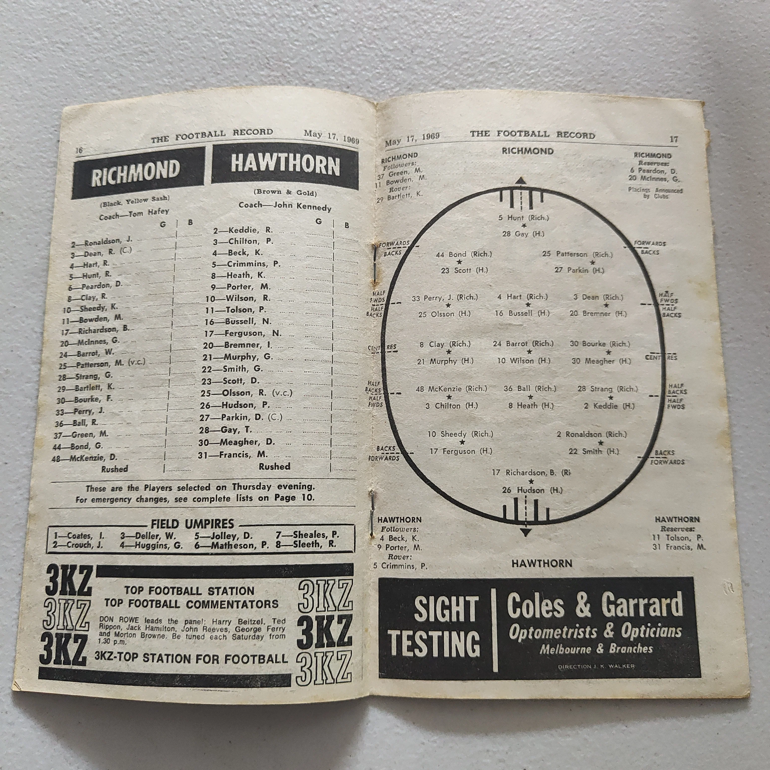 VFL 1969 May 17 Richmond v Hawthorn Football Record - Image 2