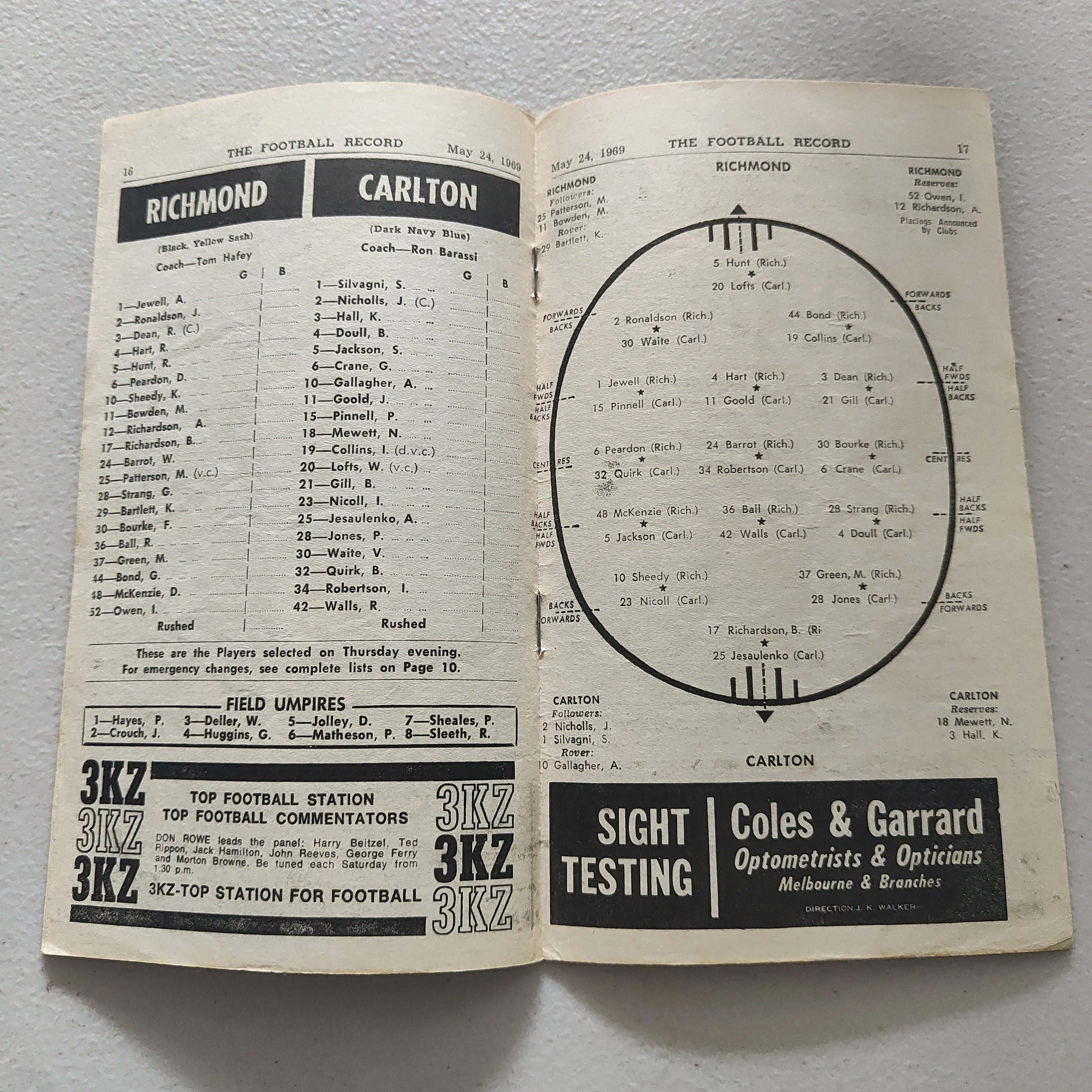 VFL 1969 May 24 Richmond v Carlton Football Record - Image 2