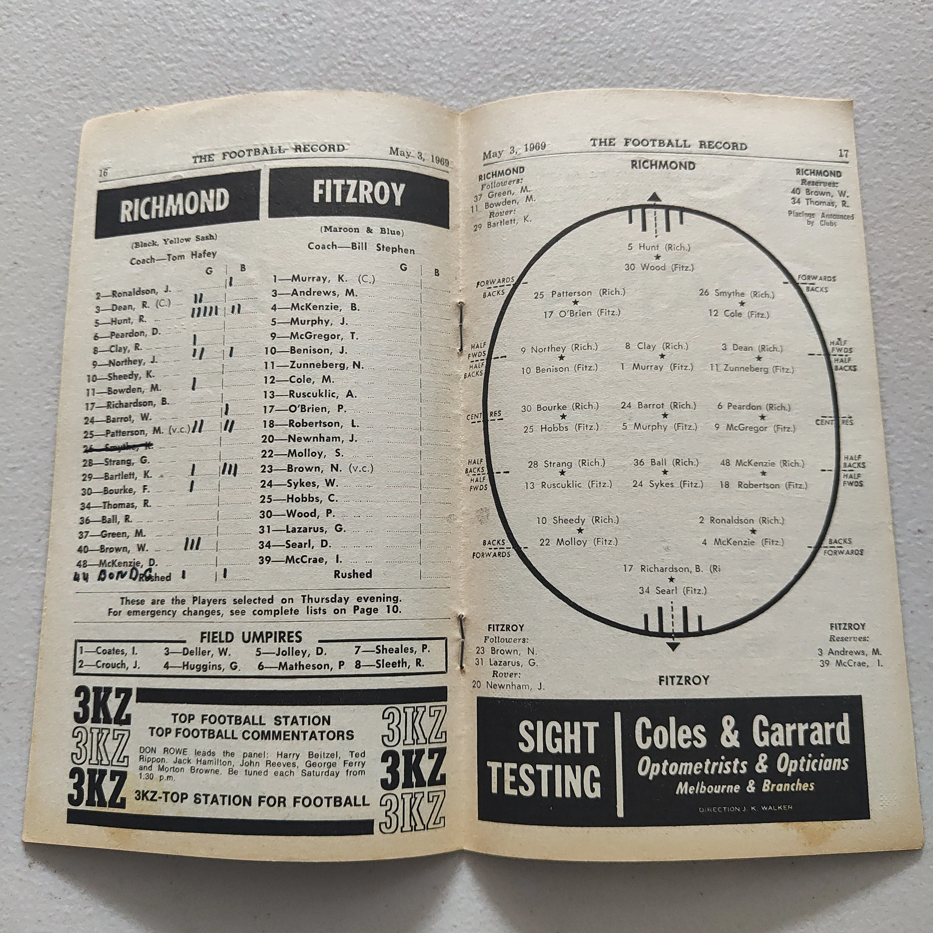 VFL 1969 May 3 Richmond v Fitzroy Football Record - Image 2