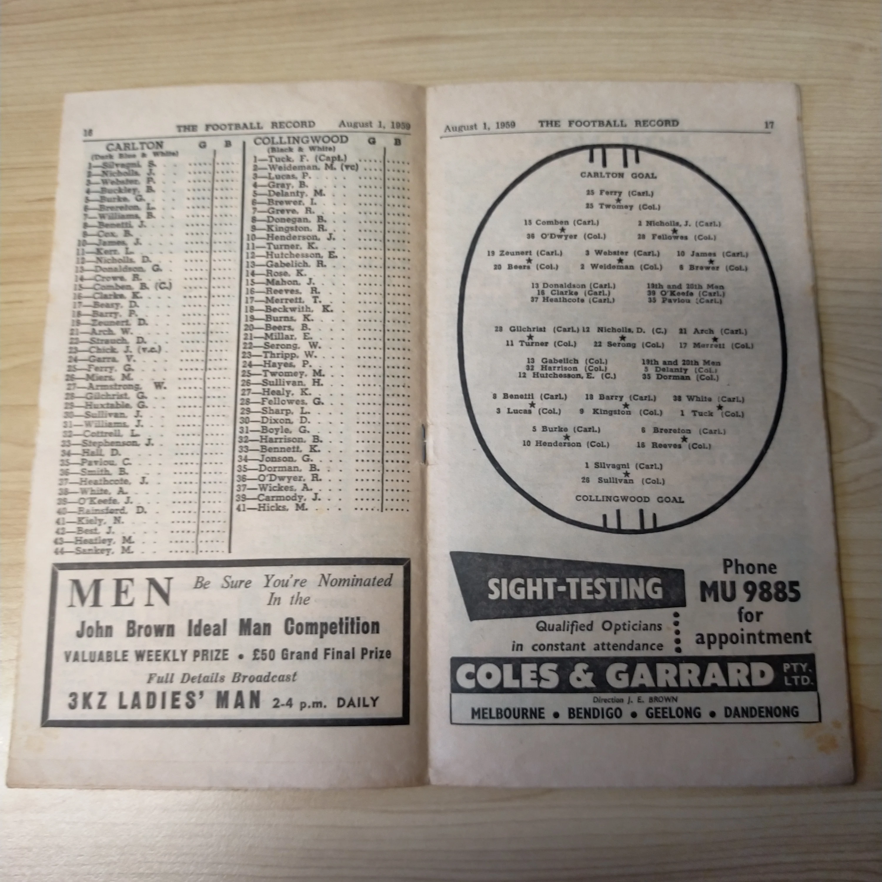 VFL 1959 August 1 Carlton v Collingwood Football Record - Image 2