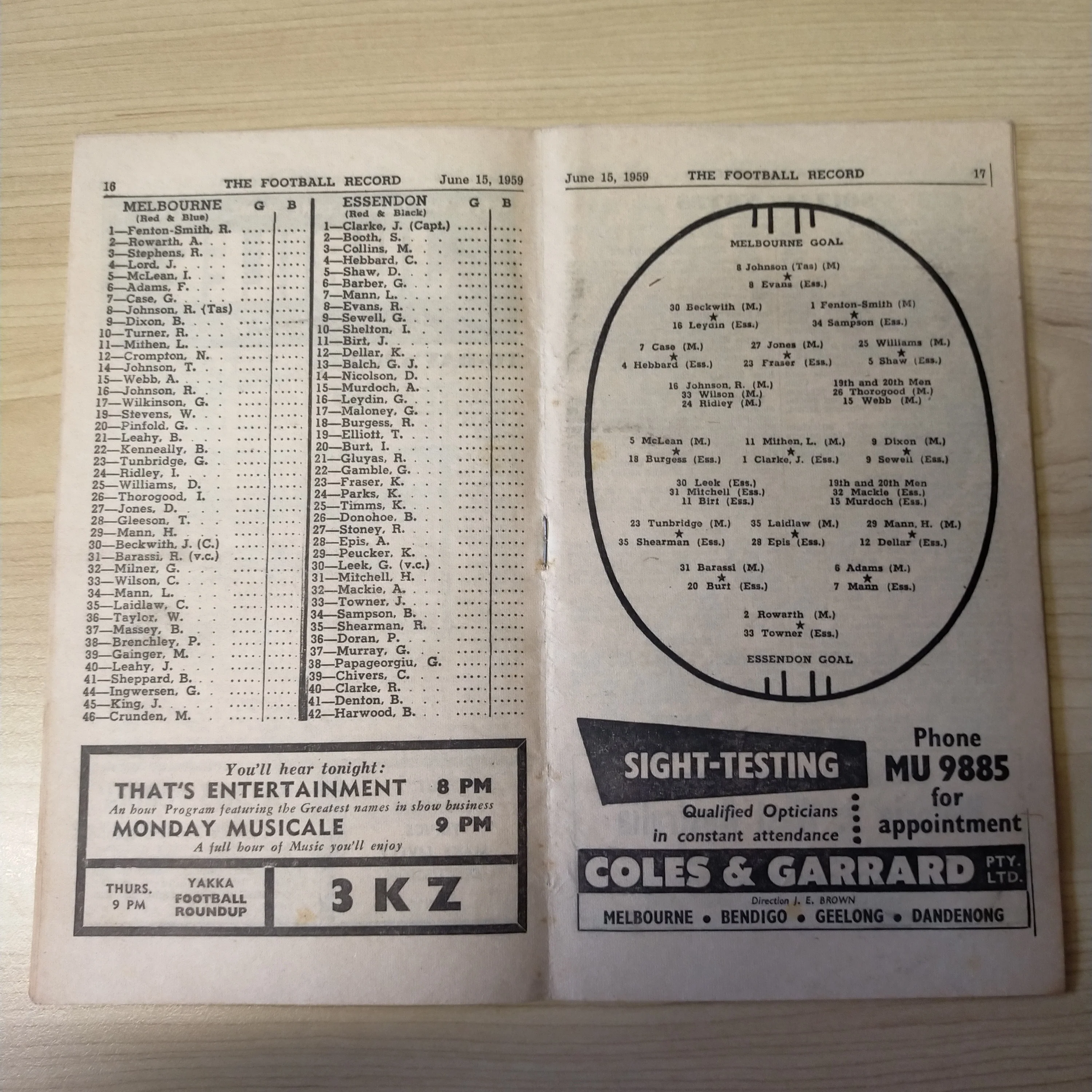 VFL 1959 15 June Melbourne v Essendon Football Record - Image 2
