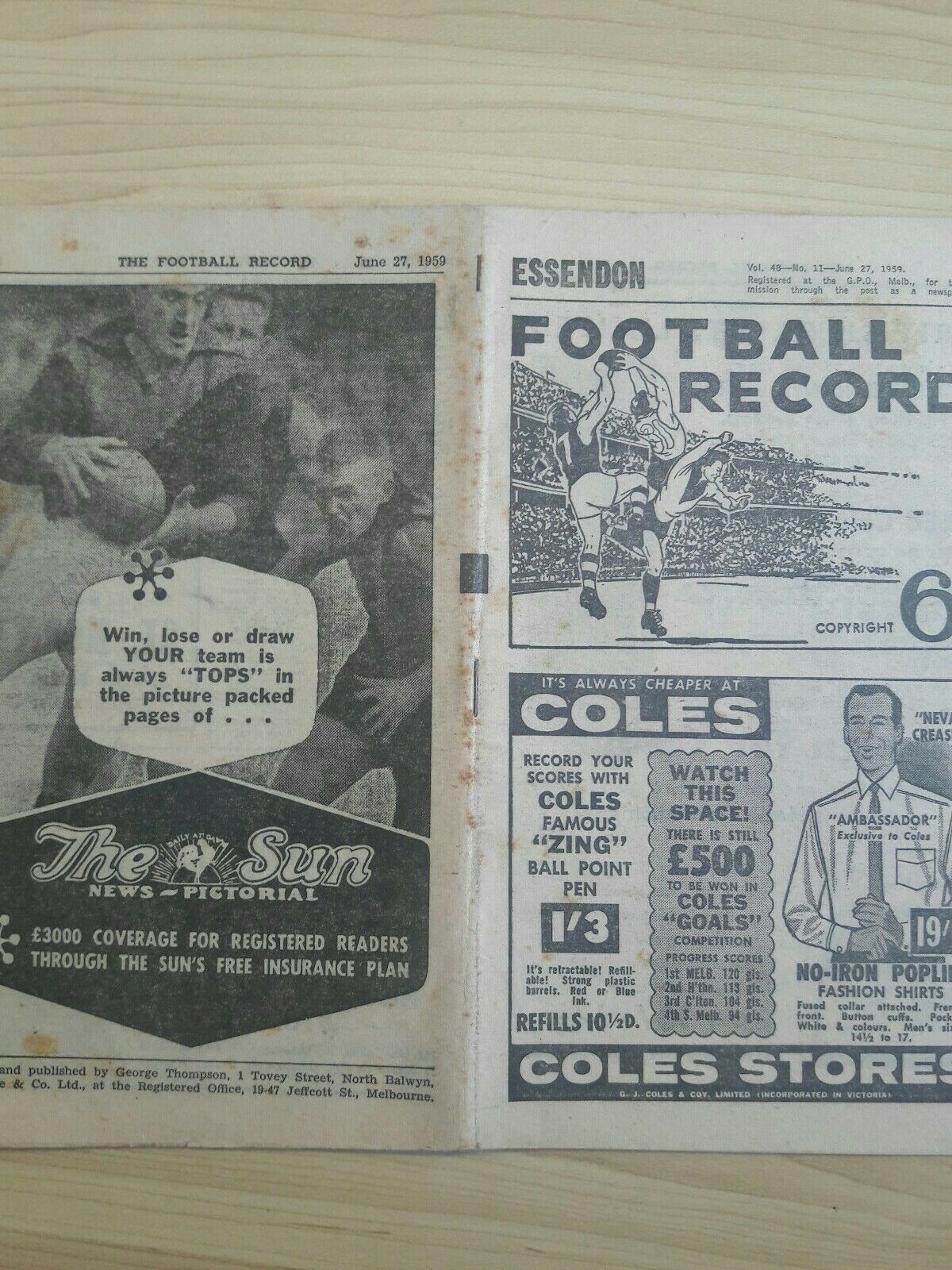 VFL 1959 June 27 Essendon v Collingwood Football Record
