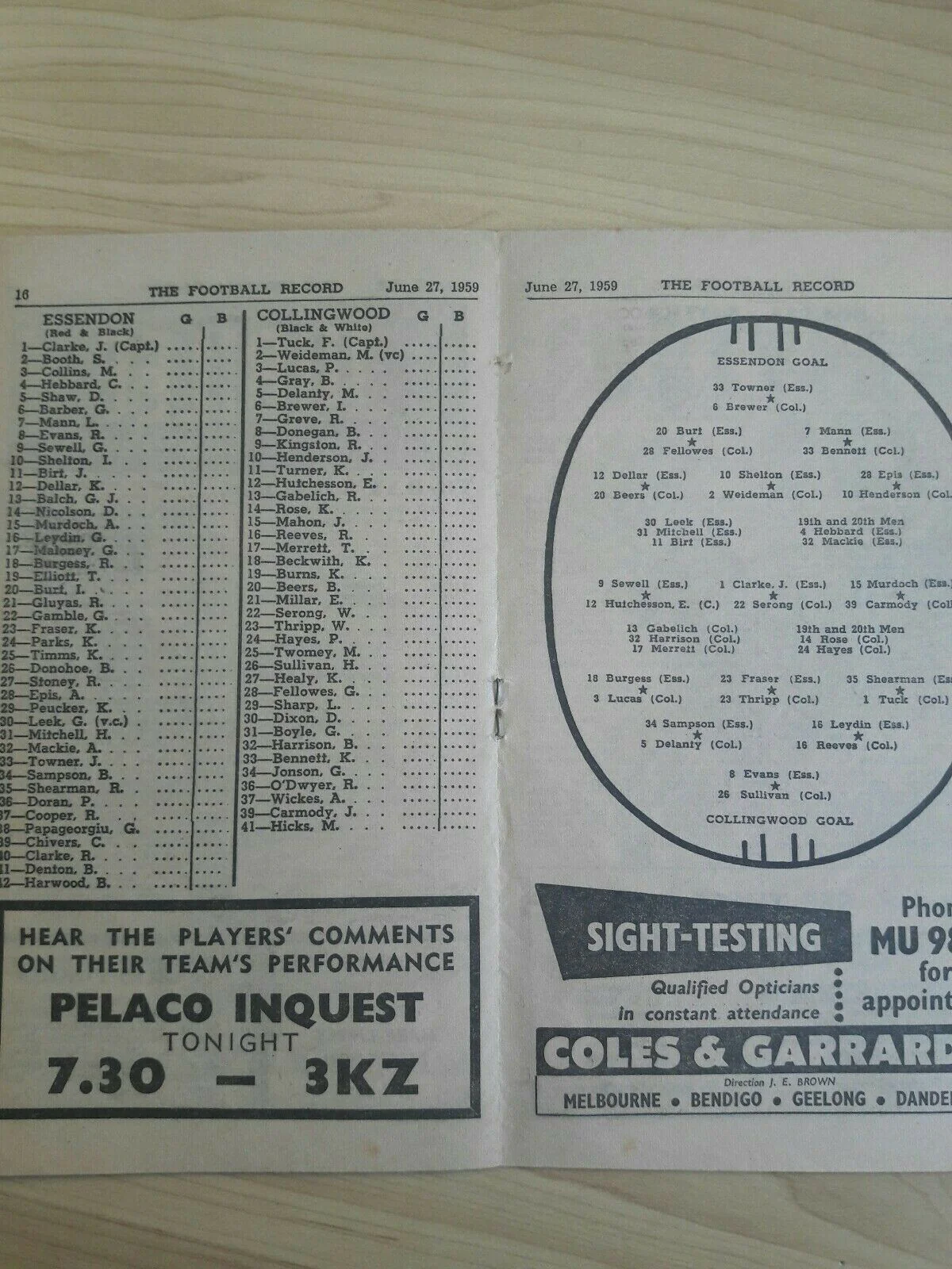 VFL 1959 June 27 Essendon v Collingwood Football Record - Image 2