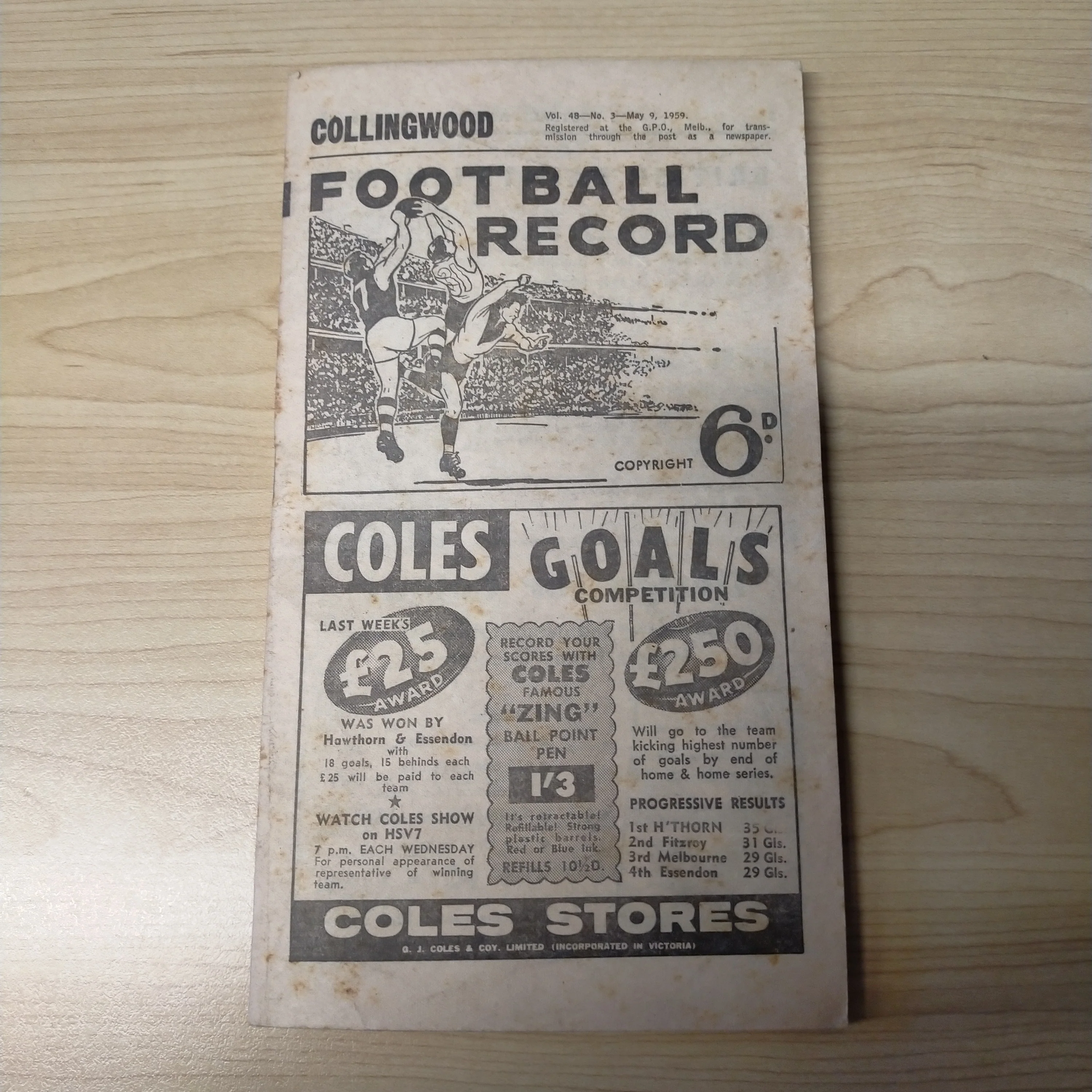 VFL 1959 May 9 Collingwood v Carlton Football Record