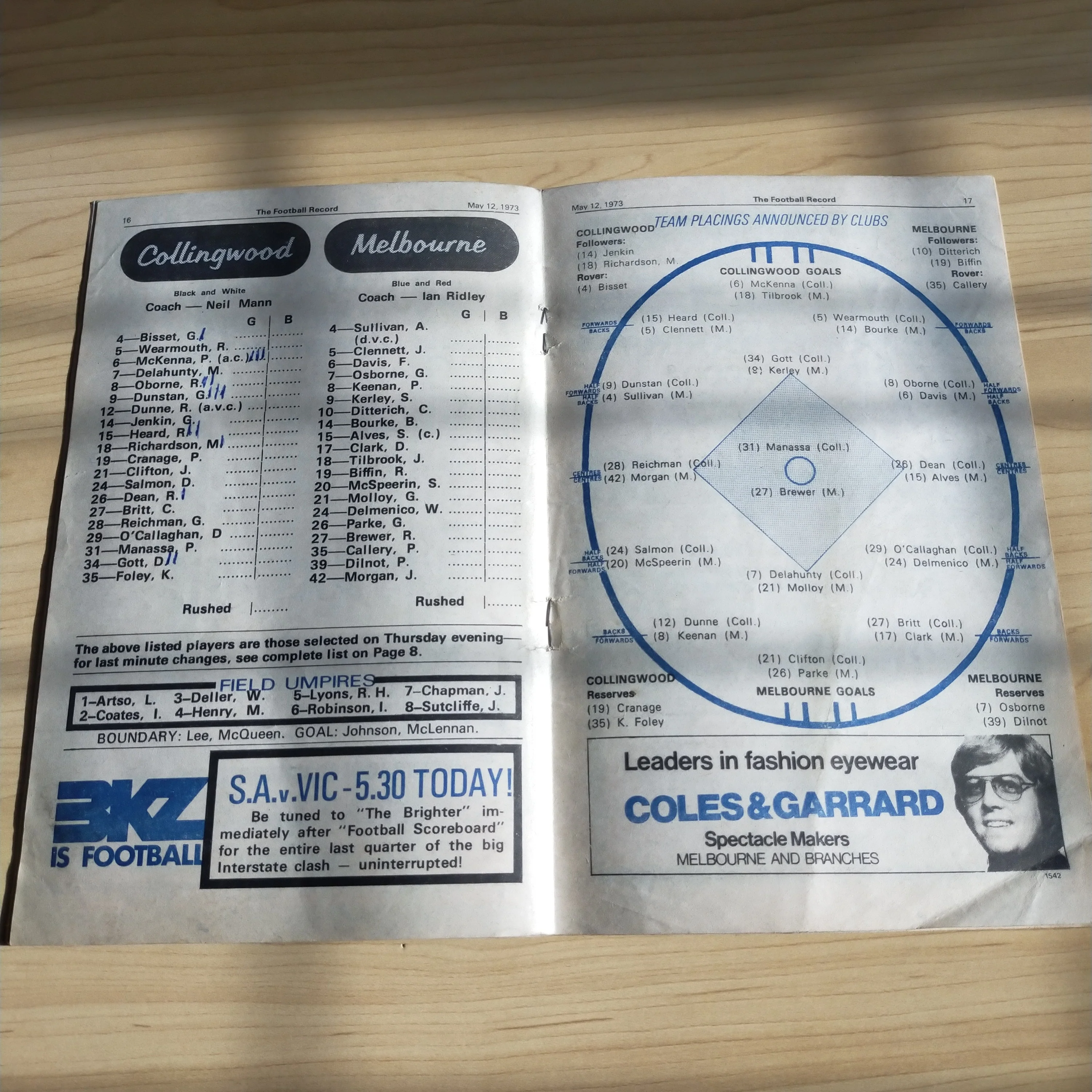 VFL 1973 May 12 Collingwood v Melbourne Football Record - Image 2