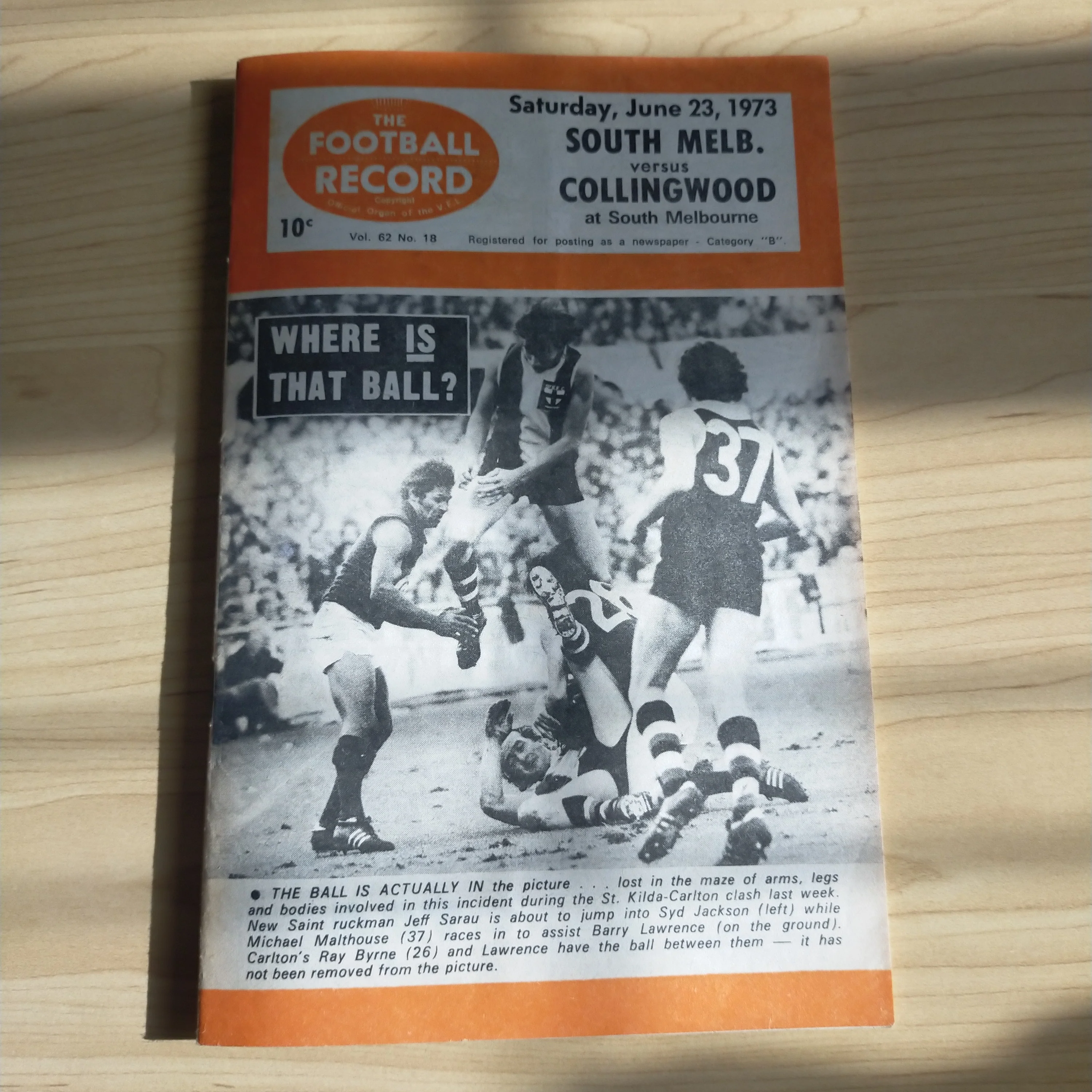 VFL 1973 June 23 South Melbourne v Collingwood Football Record