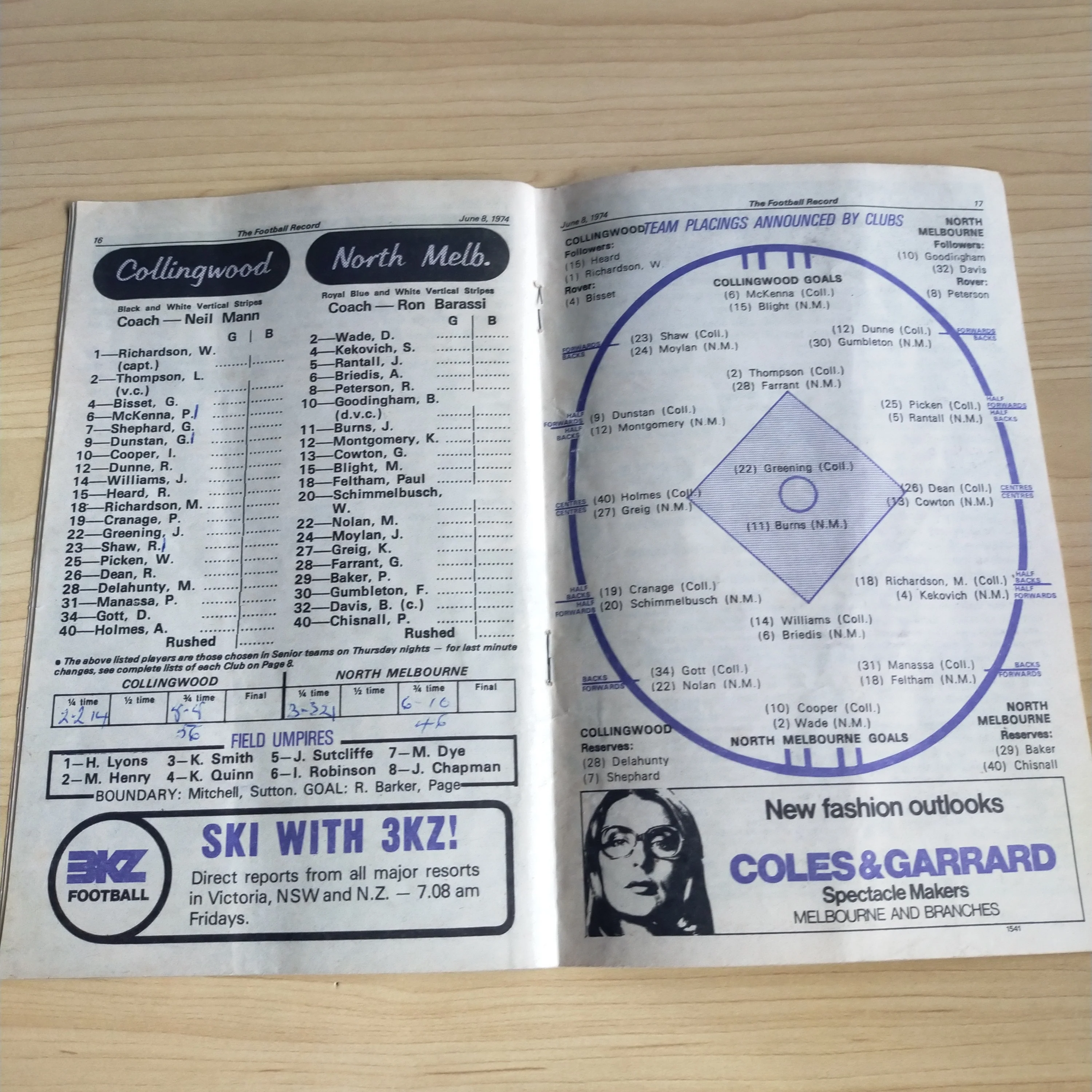 VFL 1974 June 8 Collingwood v North Melbourne Football Record - Image 2