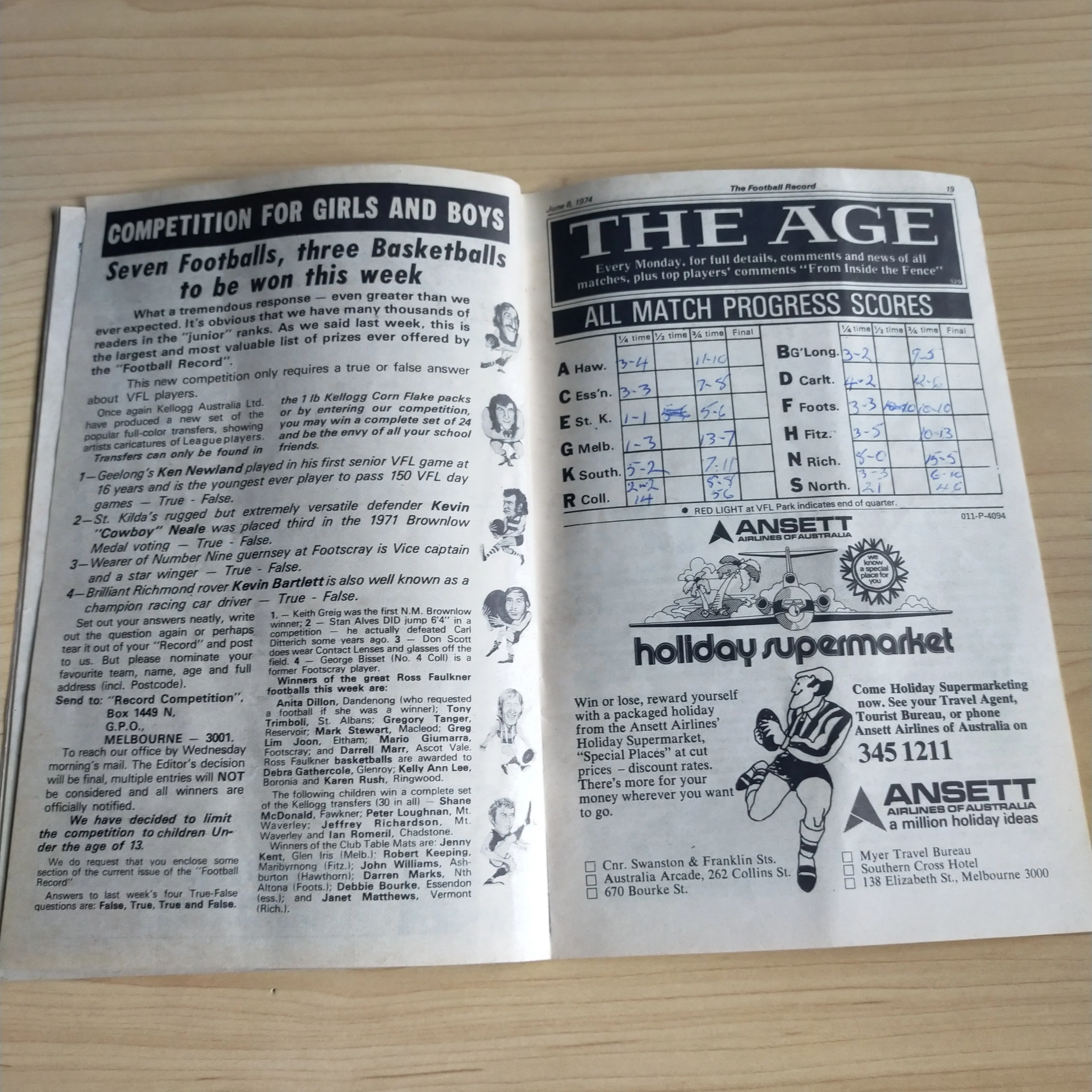 VFL 1974 June 8 Collingwood v North Melbourne Football Record - Image 3
