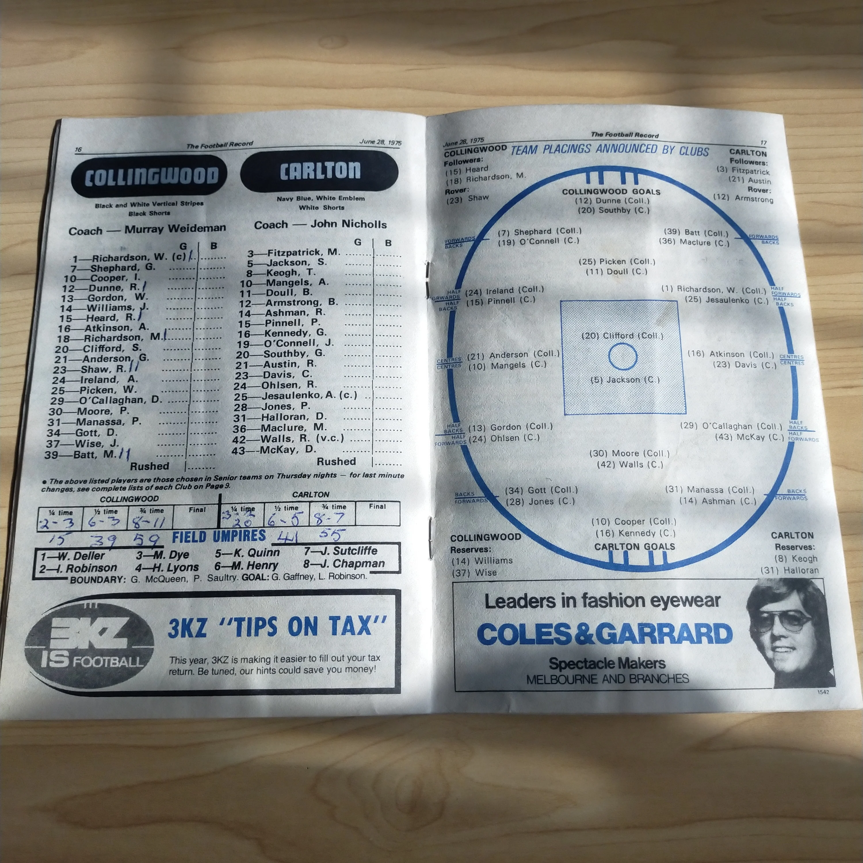 VFL 1975 June 28 Collingwood v Carlton Football Record - Image 2