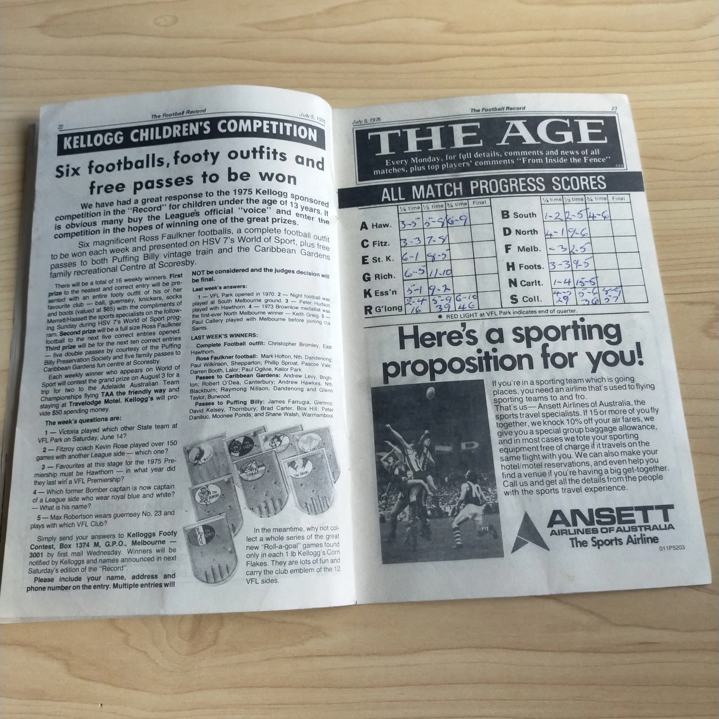 VFL 1975 July 5 Geelong v Collingwood Football Record - Image 3