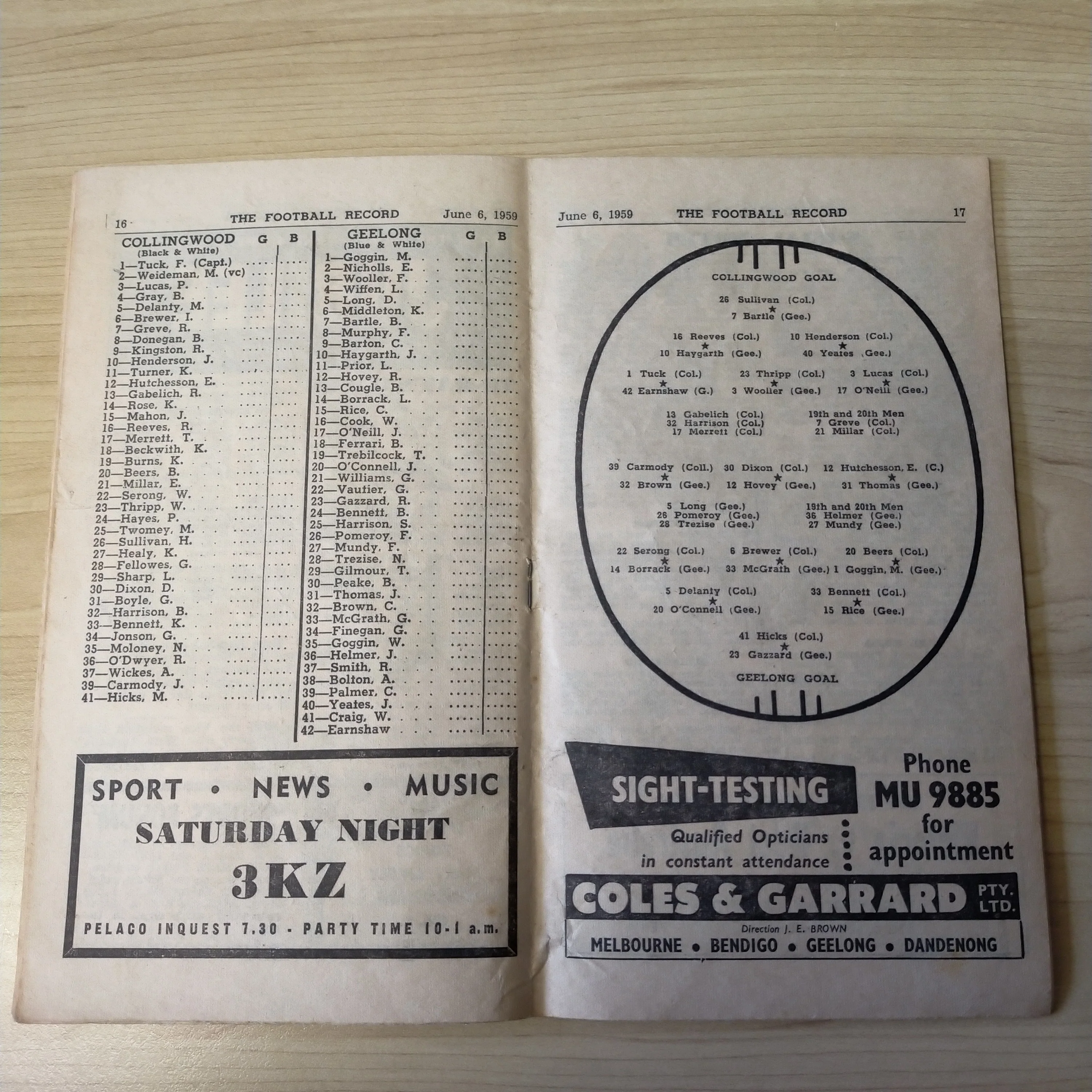 VFL 1959 June 6 Collingwood v Geelong Football Record - Image 2
