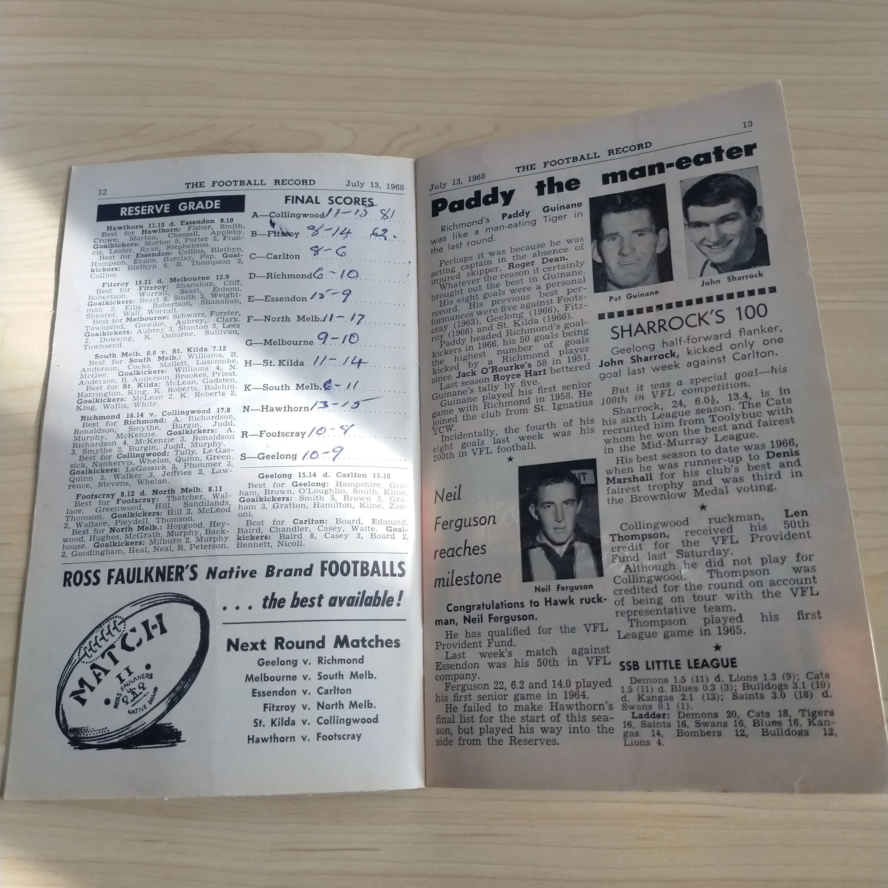 VFL 1968 July 13 Collingwood v Fitzroy Football Record - Image 4