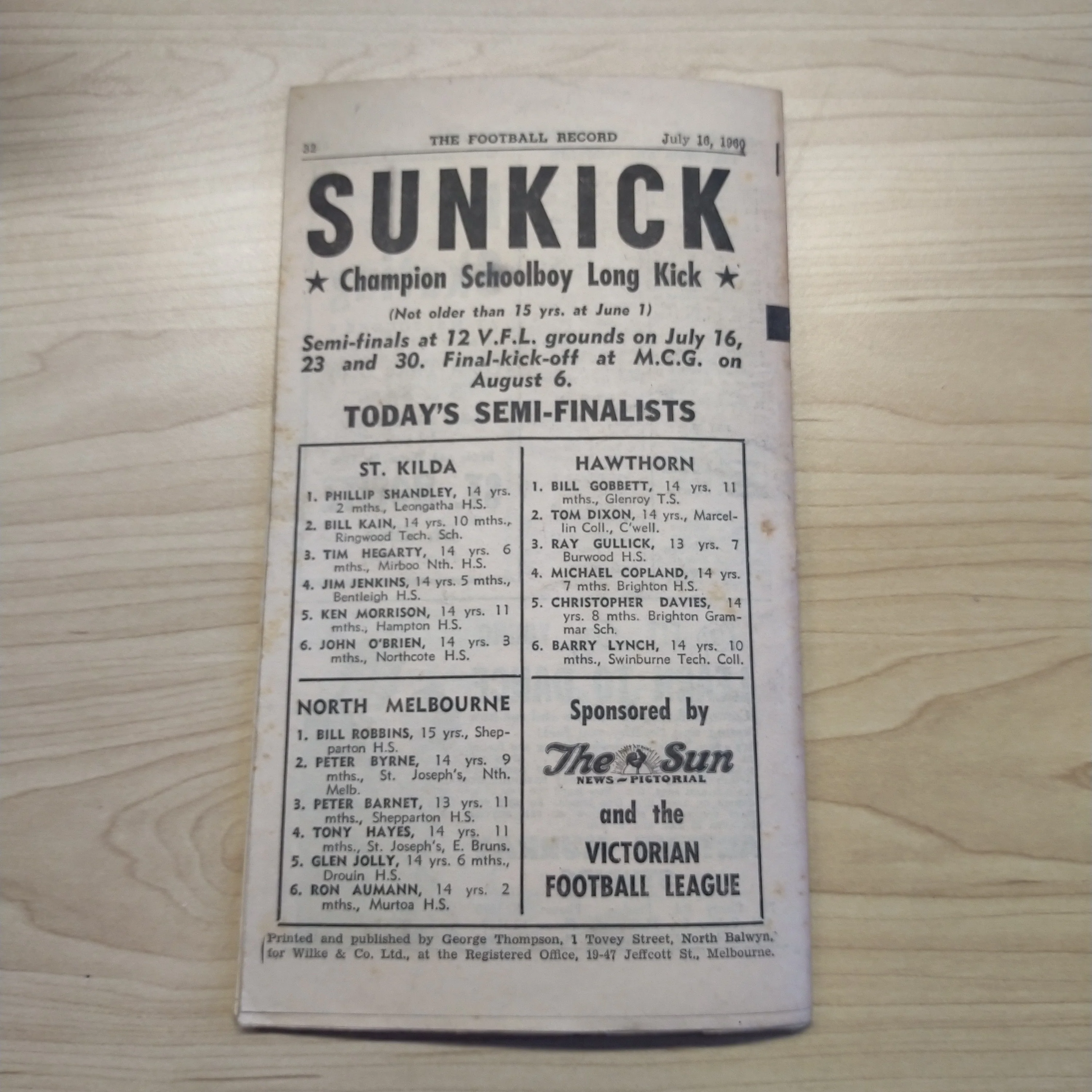 VFL 1960 July 16 Fitzroy v Collingwood Football Record - Image 4