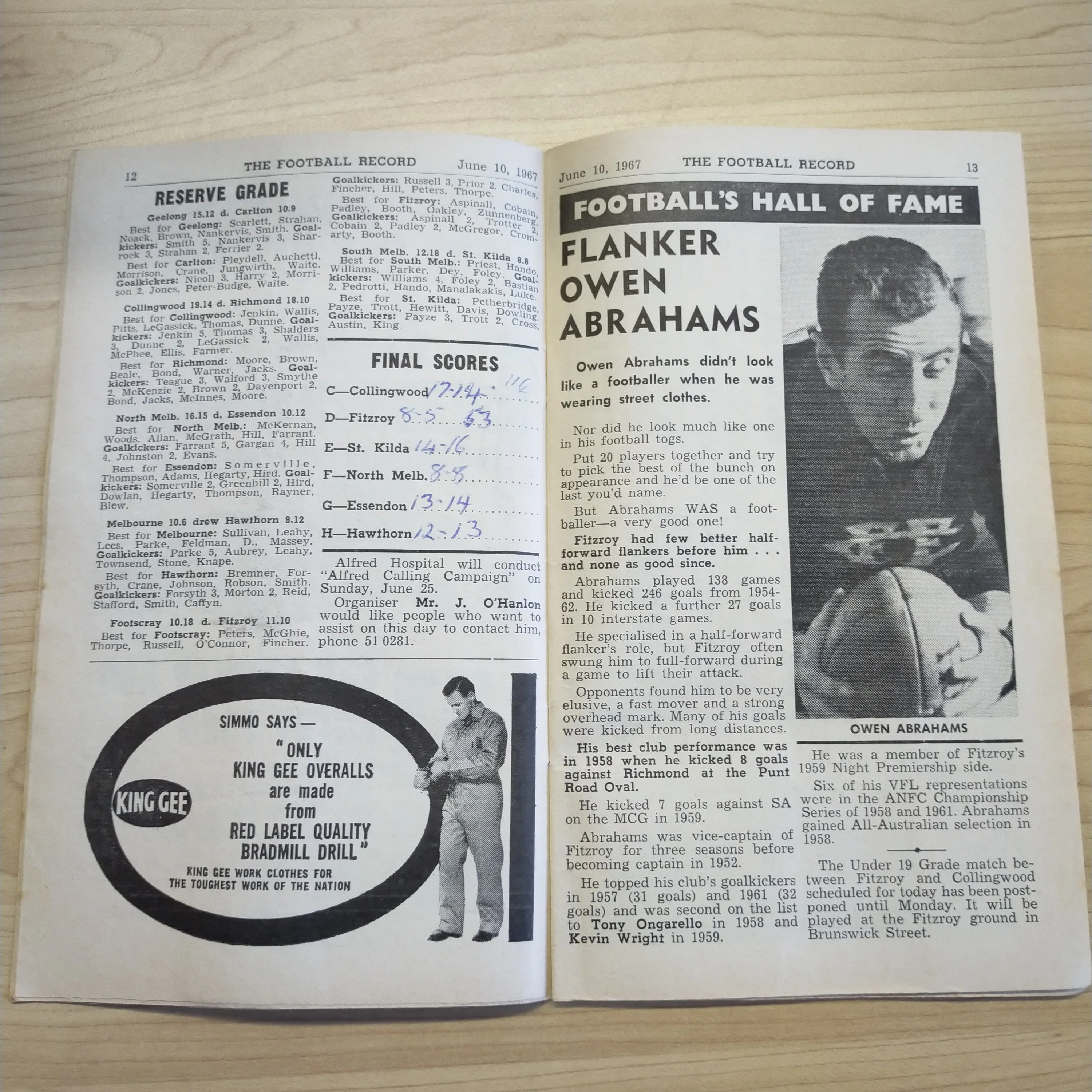 VFL 1967 June 10 Collingwood v Fitzroy Football Record - Image 3