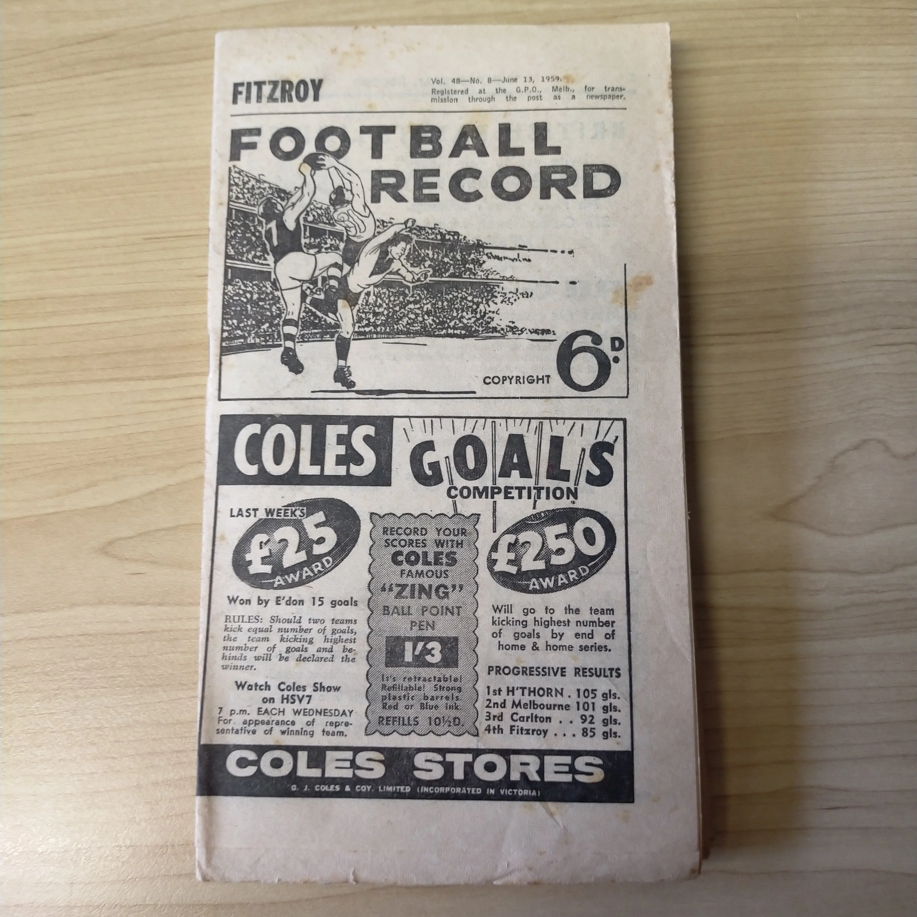 VFL 1959 June 13 Fitzroy v Collingwood Football Record