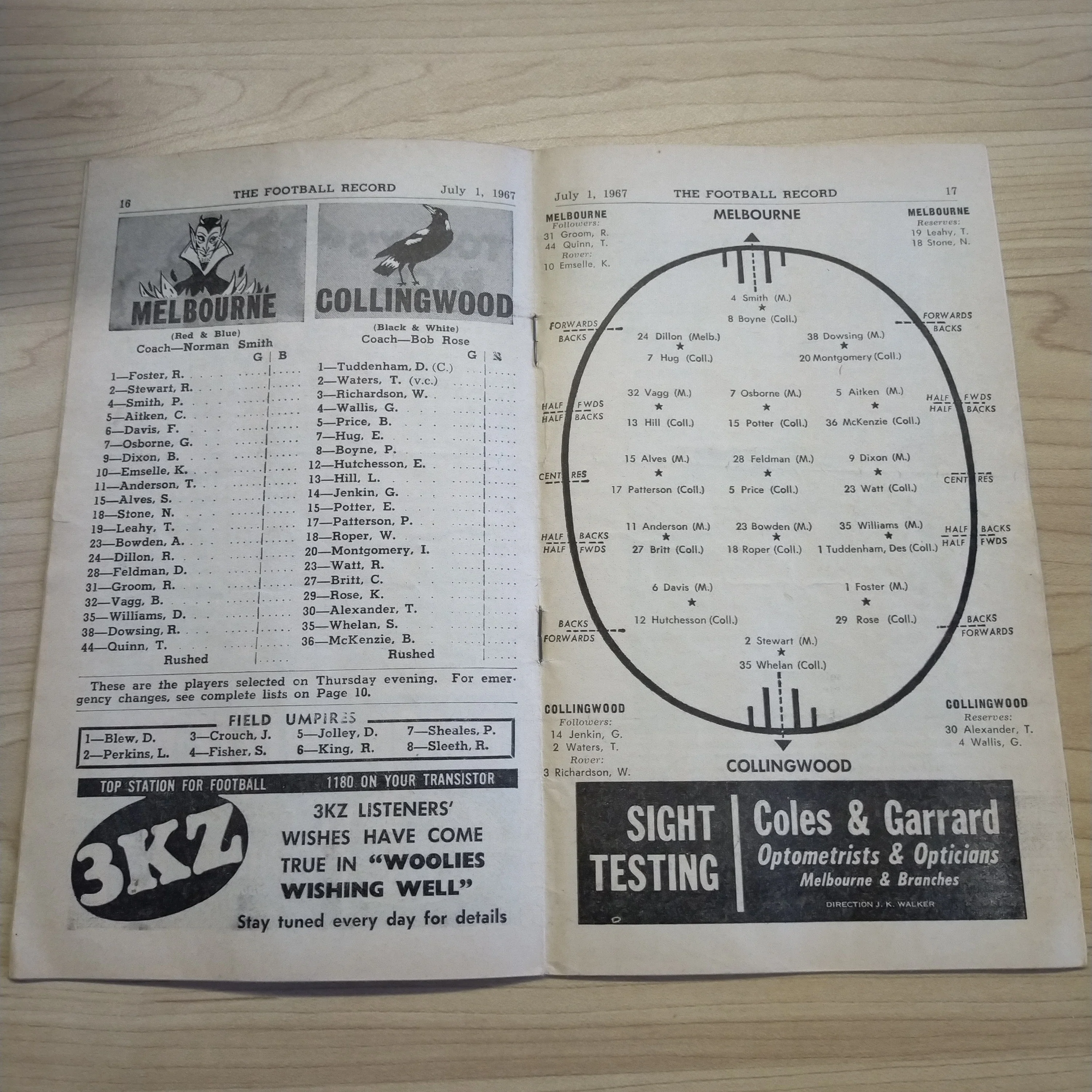VFL 1967 July 1 Melbourne v Collingwood Football Record - Image 2