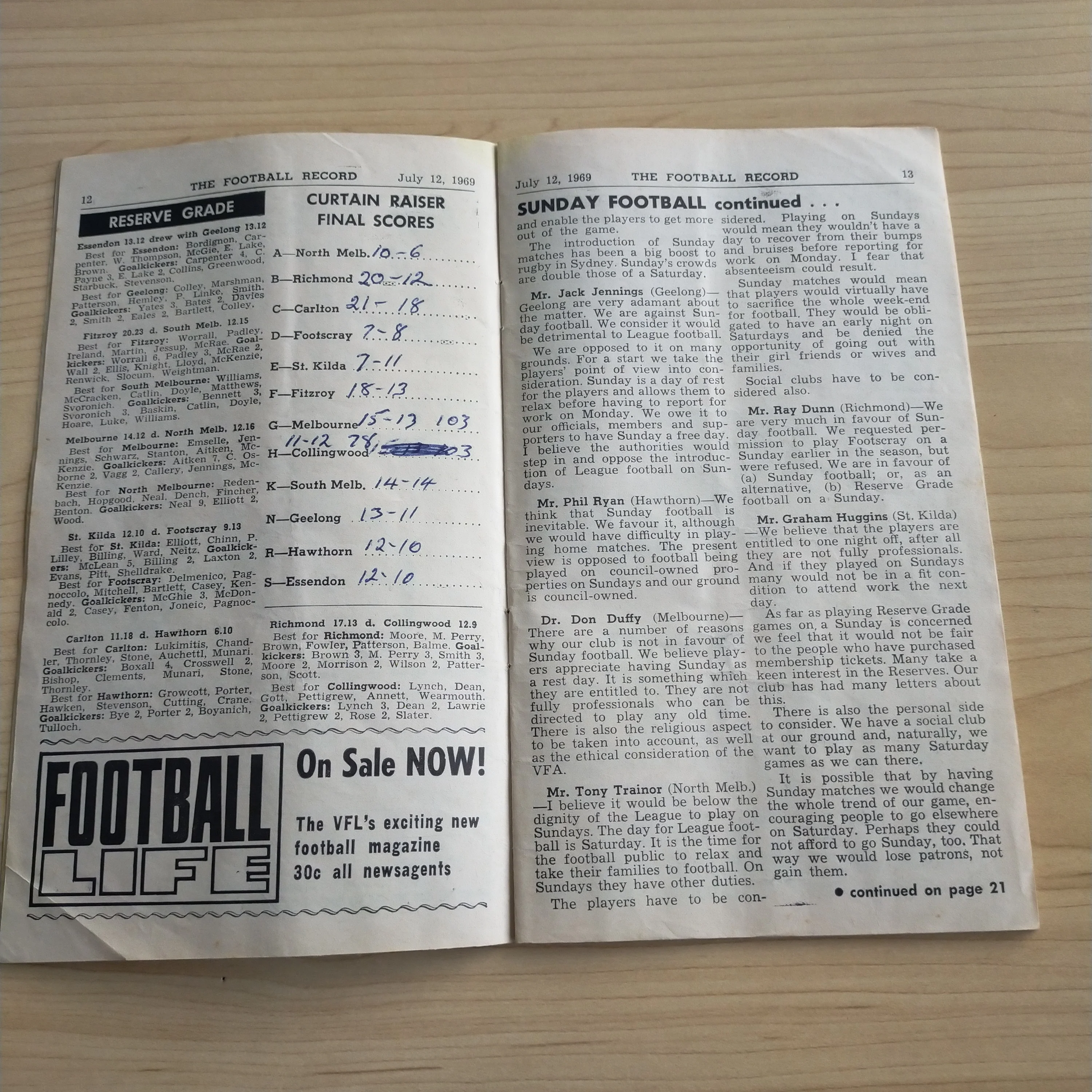 VFL 1969 July 12 Melbourne v Collingwood Football Record - Image 4