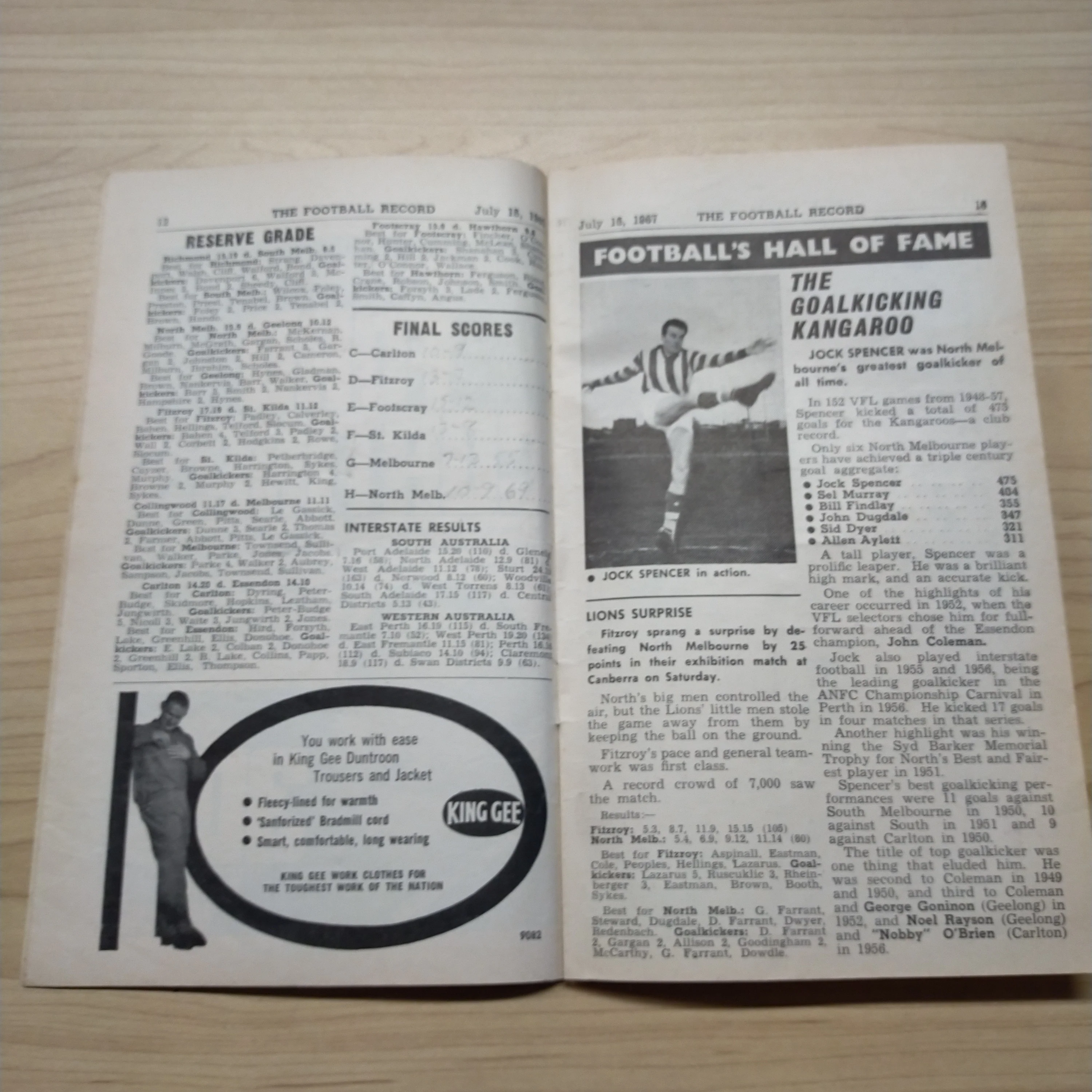 VFL 1967 July 15 Melbourne v North Melbourne Football Record - Image 4