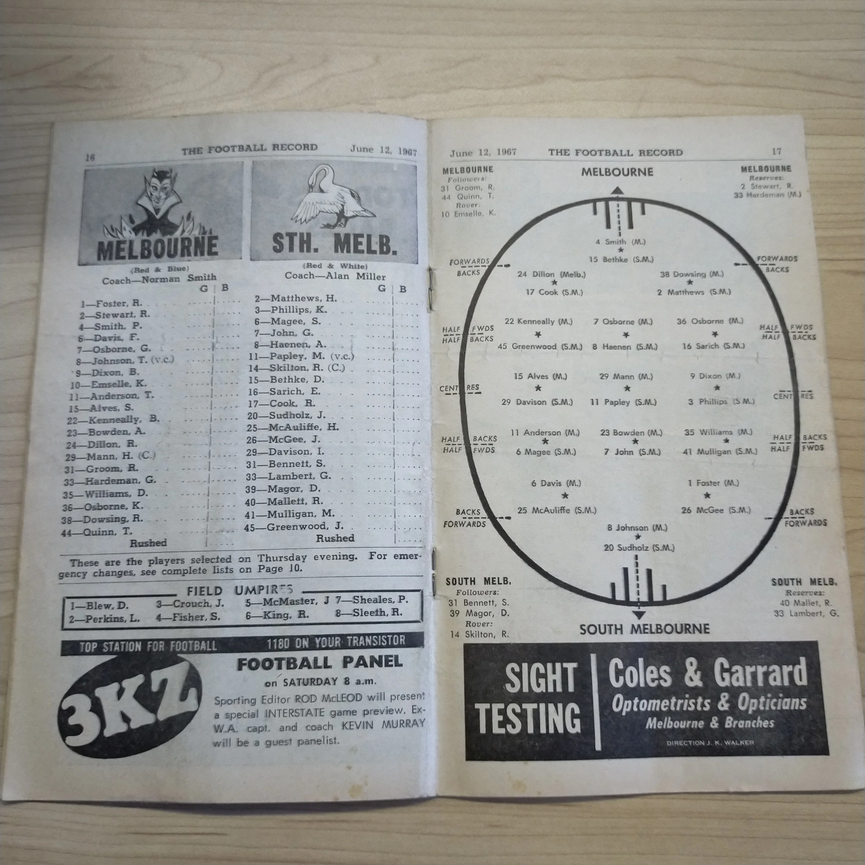 VFL 1967 June 12 Melbourne v South Melbourne Football Record - Image 2