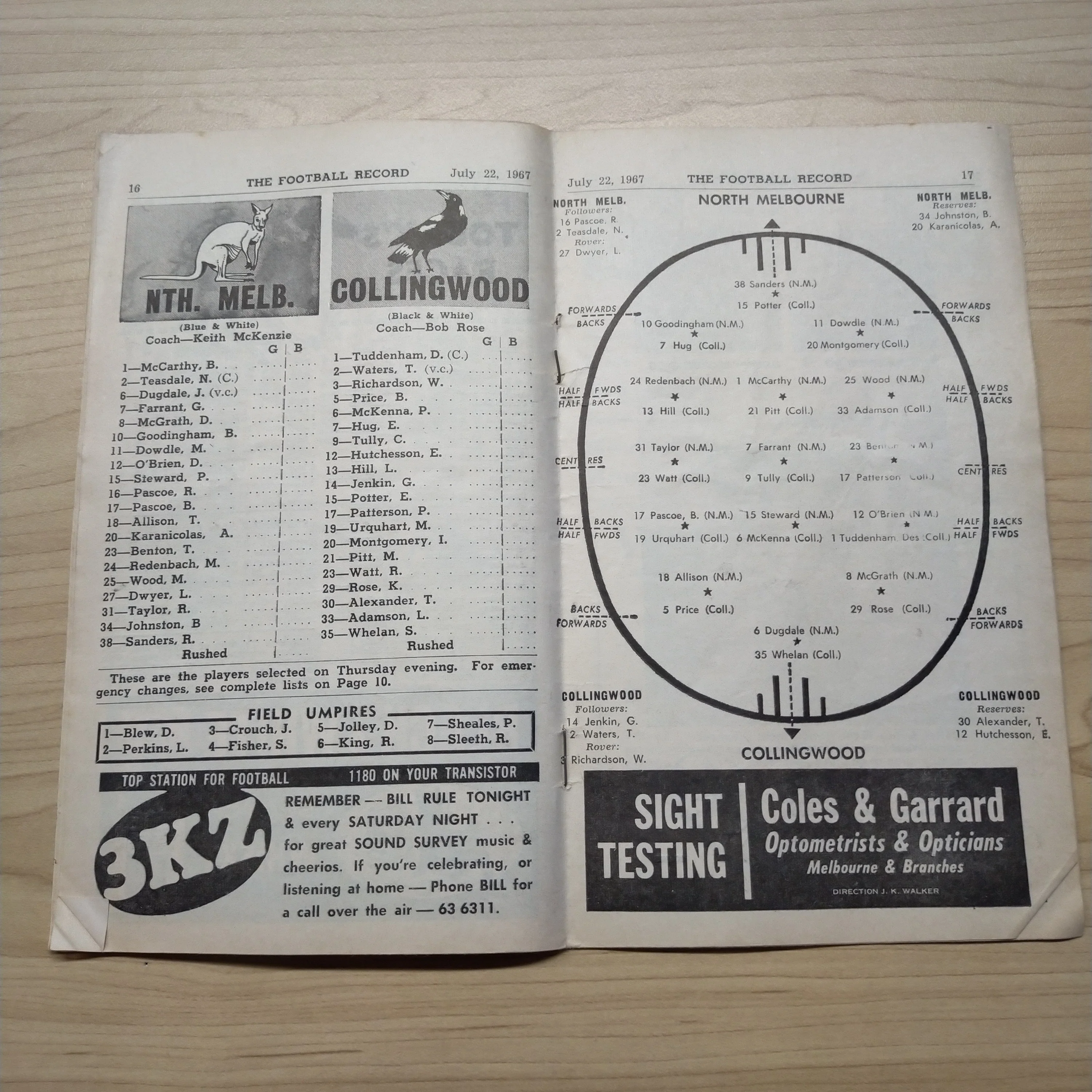 VFL 1967 July 22 North Melbourne v Collingwood Football Record - Image 2