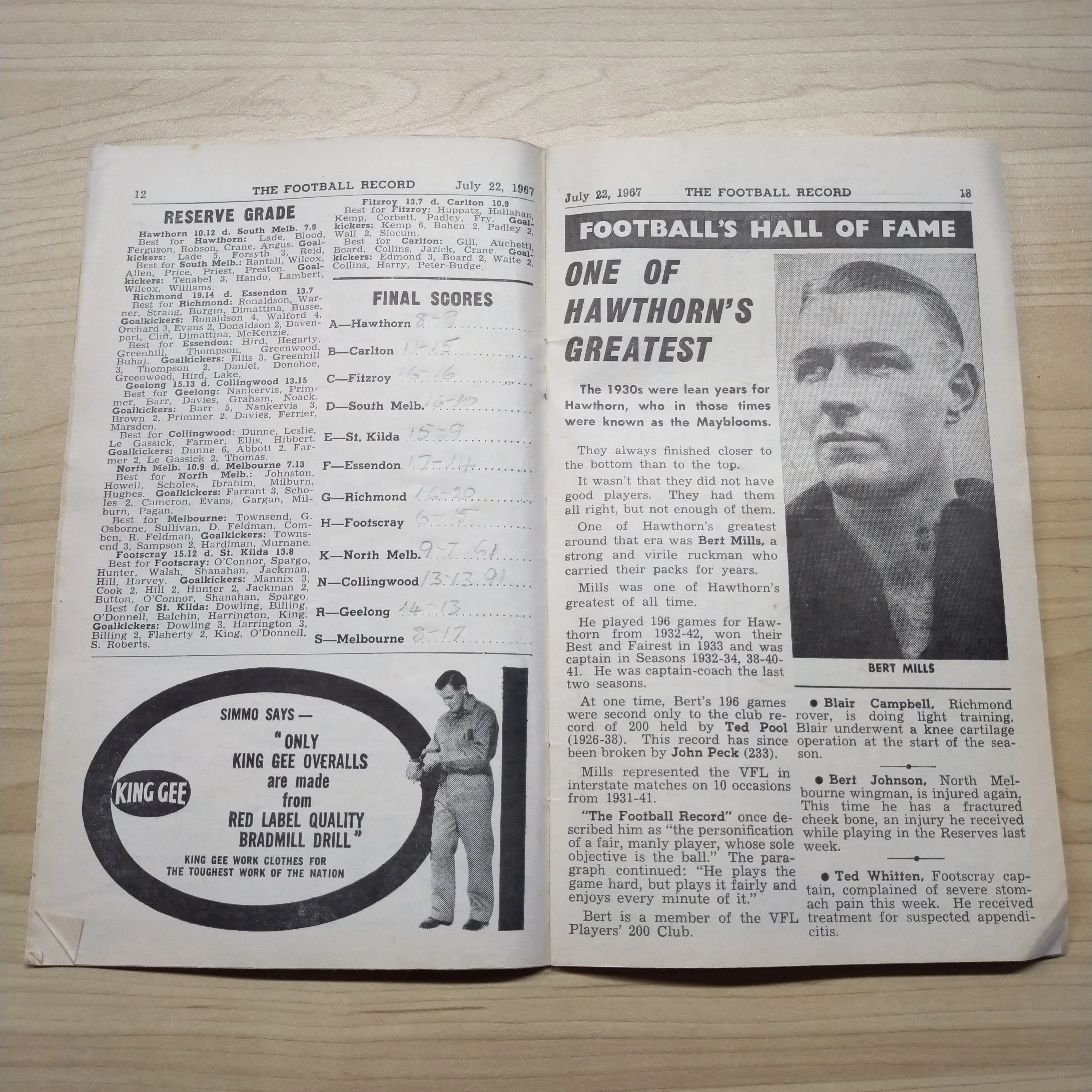 VFL 1967 July 22 North Melbourne v Collingwood Football Record - Image 4