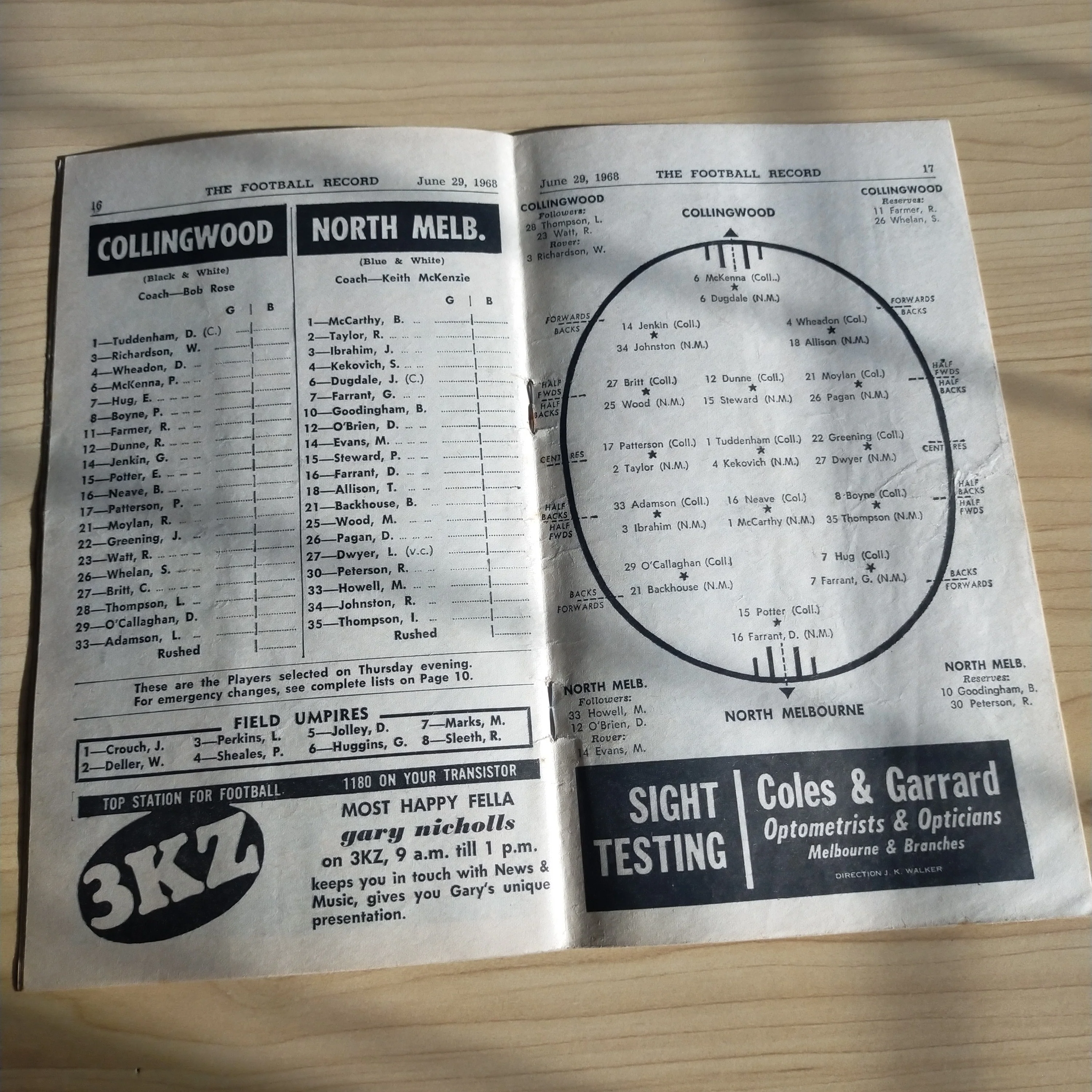 VFL 1968 June 29 Collingwood v North Melbourne Football Record - Image 2