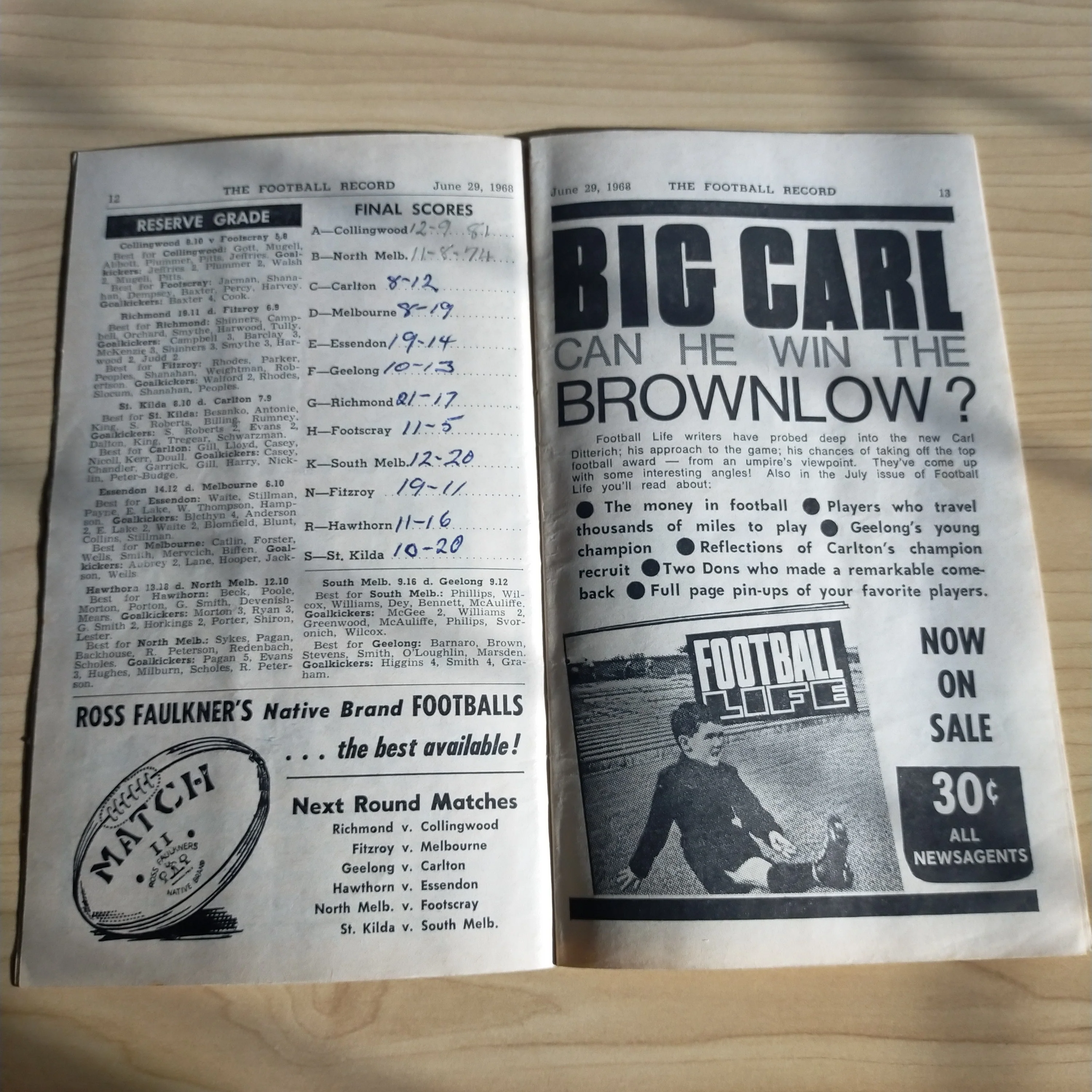 VFL 1968 June 29 Collingwood v North Melbourne Football Record - Image 4