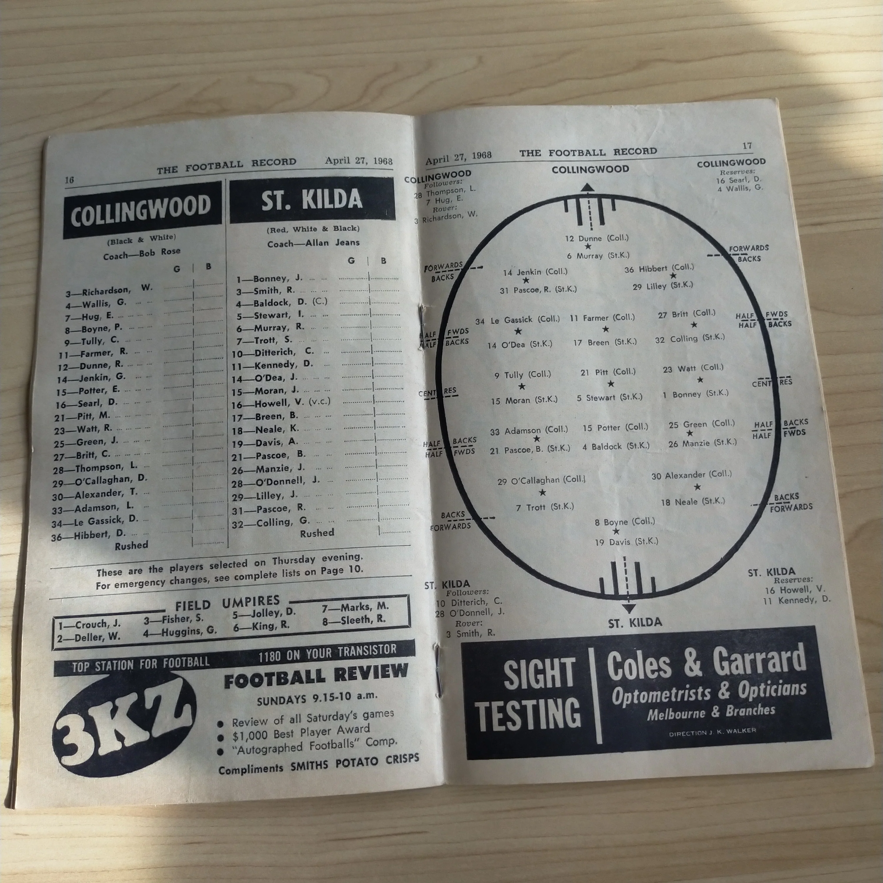VFL 1968 April 27 Collingwood v St Kilda Football Record - Image 2