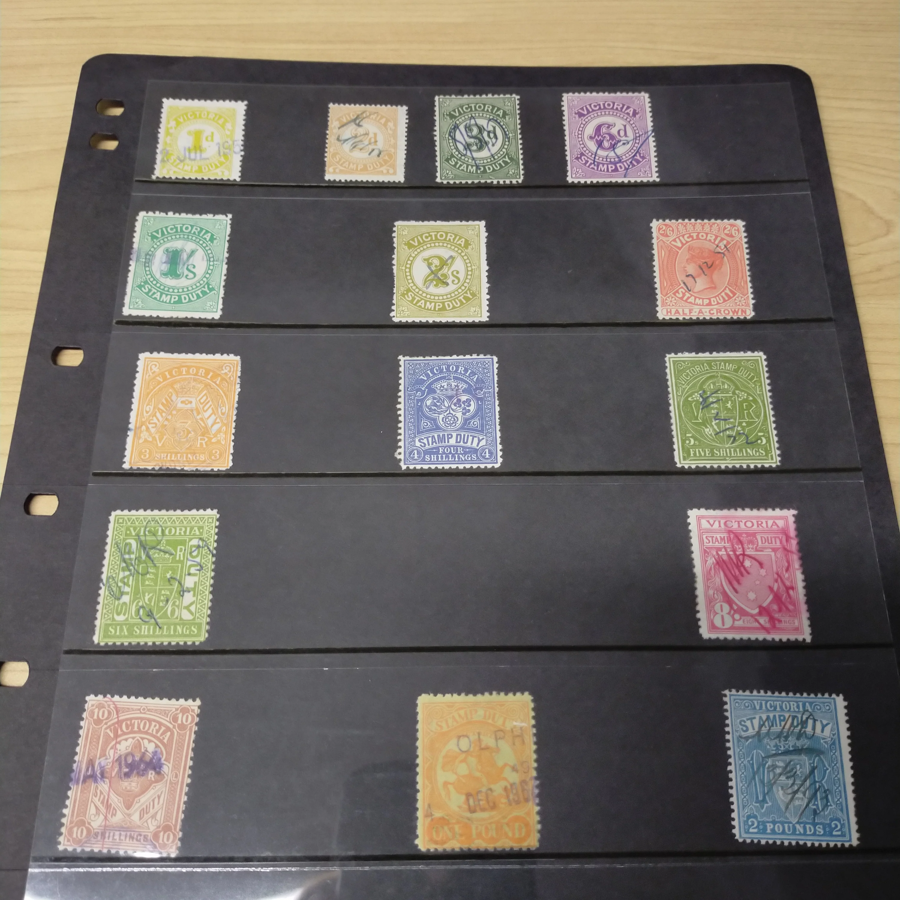 Victoria Page of 15 Stamp Duty Stamps Used