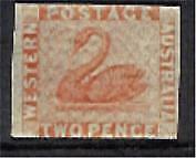 WA Western Australia Australian States SG 25 2d orange-vermilion Swan birds Mint