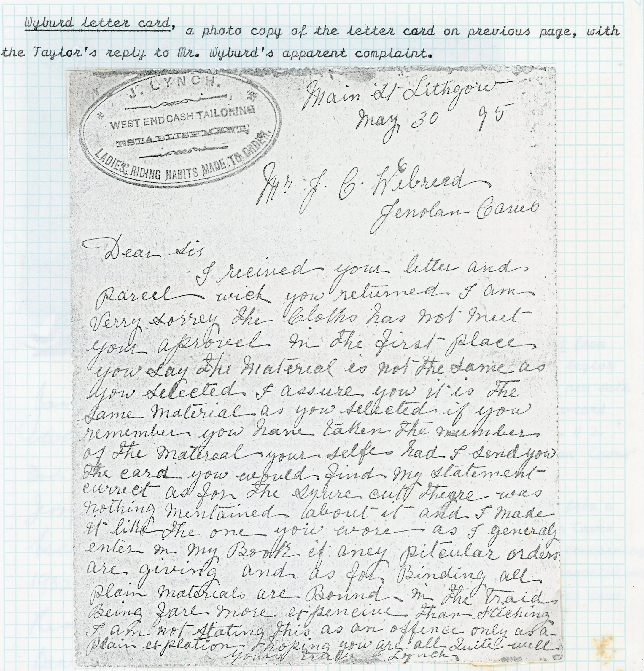 Wyburd Letter Card to J.C. Wyburd Back Stamped Jenolan Caves - Image 2